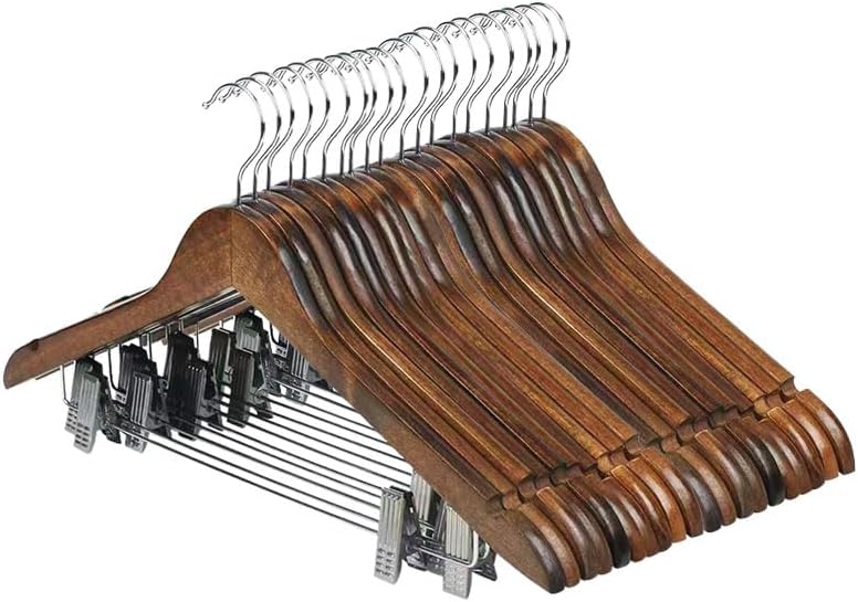 20 Pack Wooden Hangers with Clips High-Grade Wooden Suit Hangers Skirt Hangers with Clips S Wood Hanger with Durable Metal Clips for Blouse, Dress, Coat, Jacket (Natural,20)