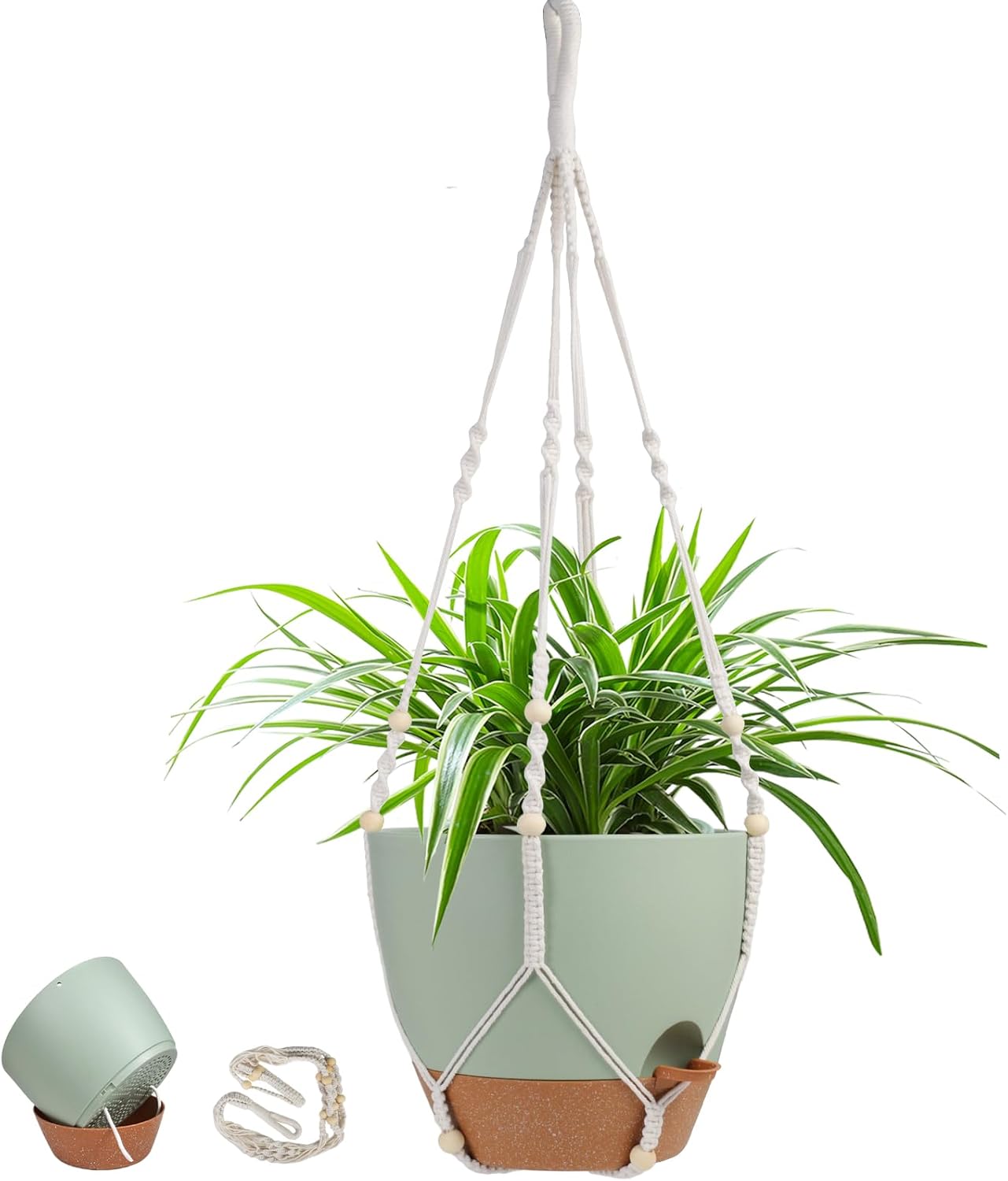 Hanging Planters for Indoor Outdoor Plants, 2 Pack Self Watering Hanging Pot with Drainage Holes & Removable Tray (White, 8'')