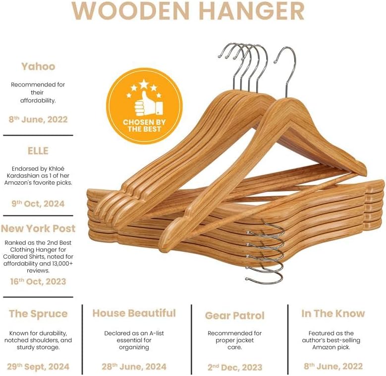 Utopia Home Premium Wooden Hangers 30 Pack - Durable & Slim Coat Hanger - Suit Hanger with 360-Degree Rotatable Hook - Wood Hangers with Shoulder Grooves (Natural Color)
