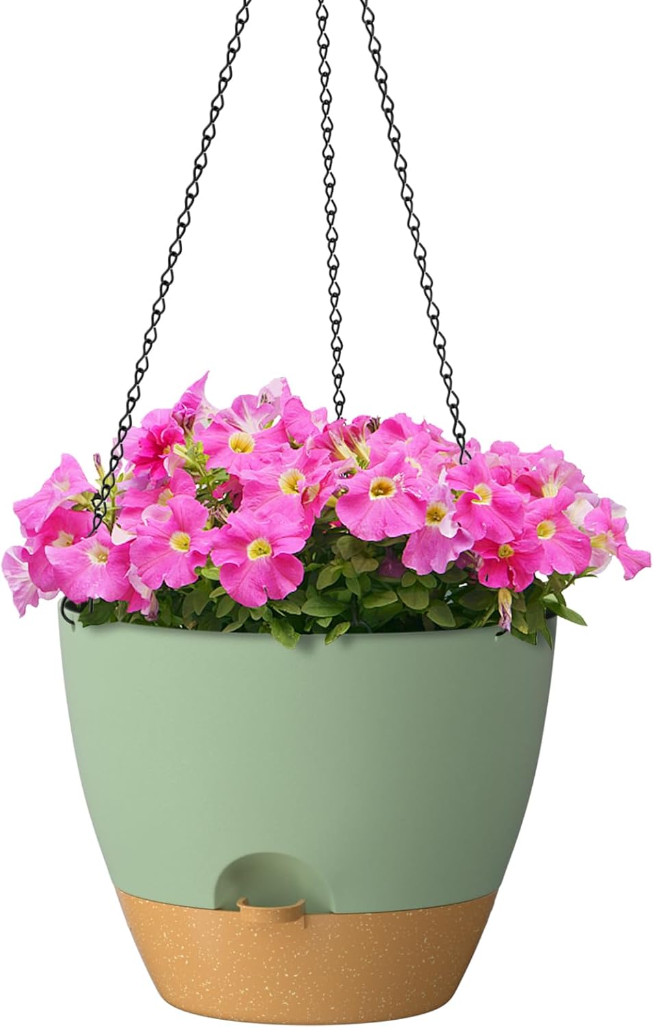 ZMTECH 8 Inch Hanging Planters for Indoor Outdoor Plants, 2 Pack Self Watering Hanging Plant Pots with Drainage Holes and Removable Saucer, Plastic Flower Hanging Pots with Watering Lip (Black)