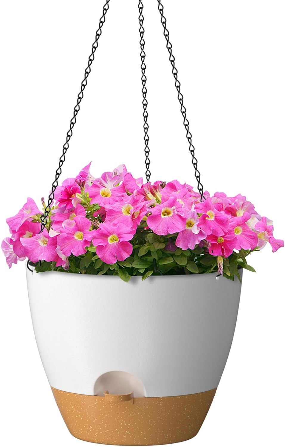 ZMTECH 8 Inch Hanging Planters for Indoor Outdoor Plants, 2 Pack Self Watering Hanging Plant Pots with Drainage Holes and Removable Saucer, Plastic Flower Hanging Pots with Watering Lip (Black)