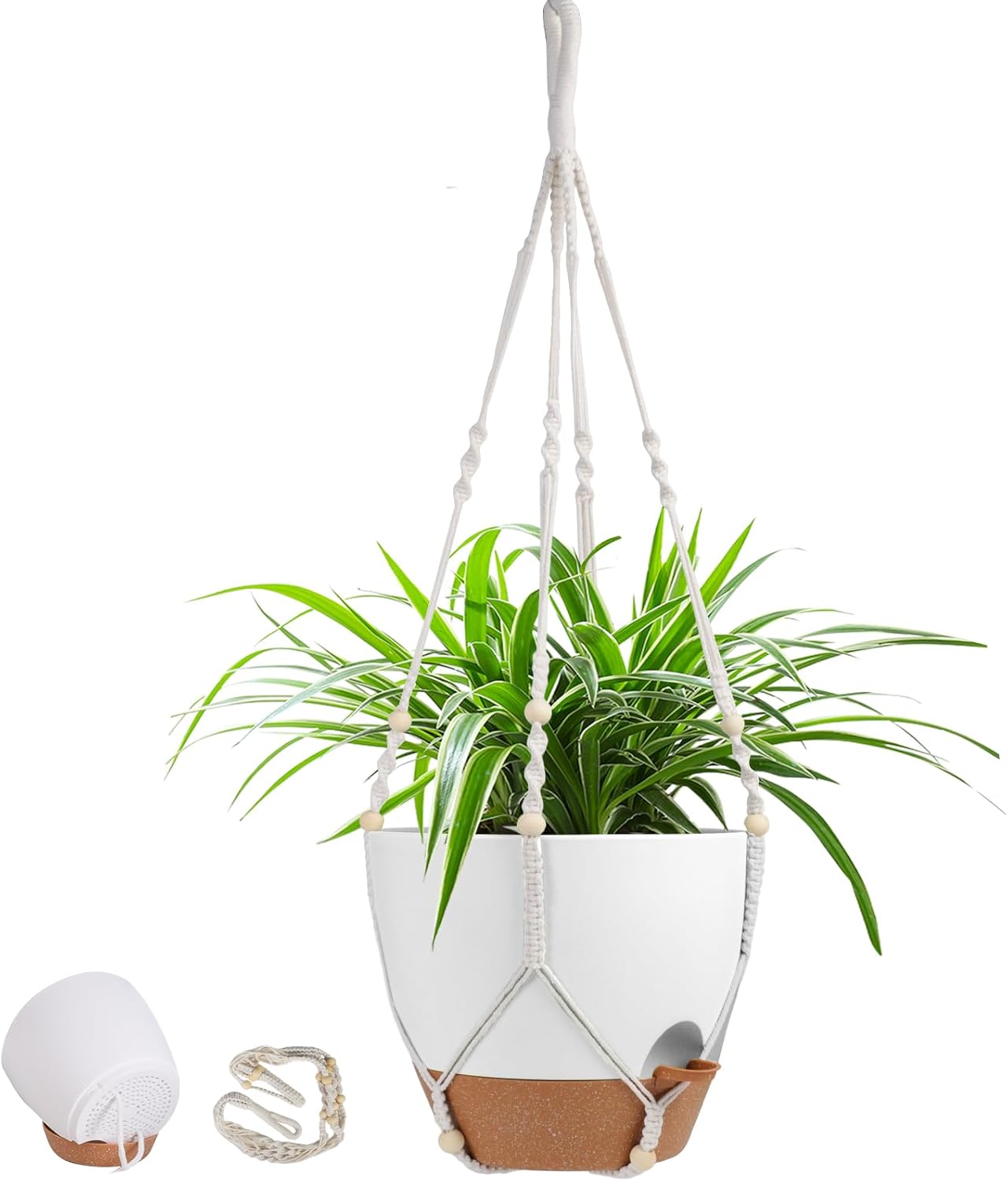 Hanging Planters for Indoor Outdoor Plants, 2 Pack Self Watering Hanging Pot with Drainage Holes & Removable Tray (White, 8'')