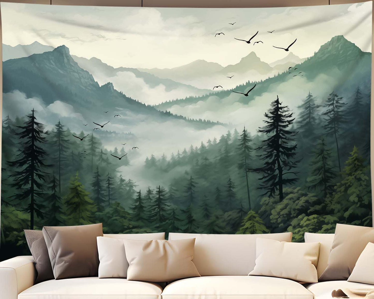 QGHOT Window Tapestry, Outdoor Forest Tapestry Wall Hanging