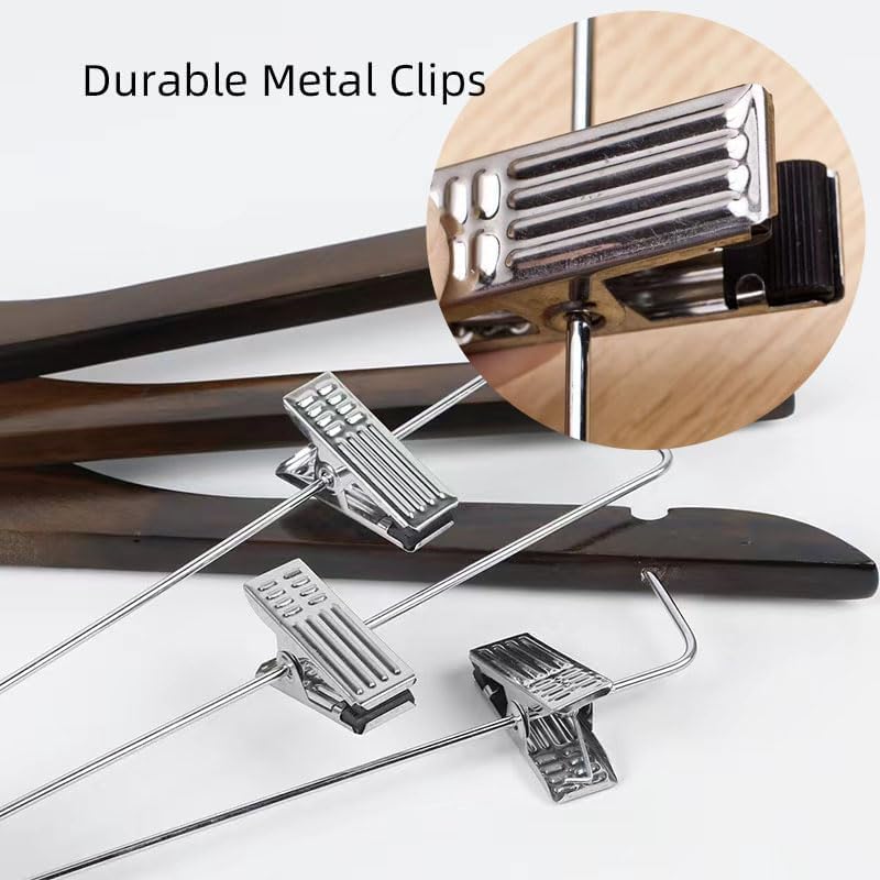 20 Pack Wooden Hangers with Clips High-Grade Wooden Suit Hangers Skirt Hangers with Clips S Wood Hanger with Durable Metal Clips for Blouse, Dress, Coat, Jacket (Natural,20)