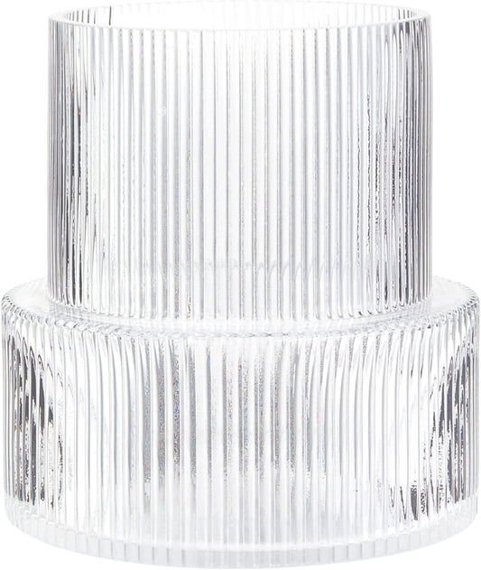 Ribbed Glass Vase, Flower Vase, Fluted Clear Vases for Flowers, Modern Vases for Living Room, Dining Table, Entryway, Shelf, Wedding, Office, Coffee Table, Birthday, 7.5 Inches