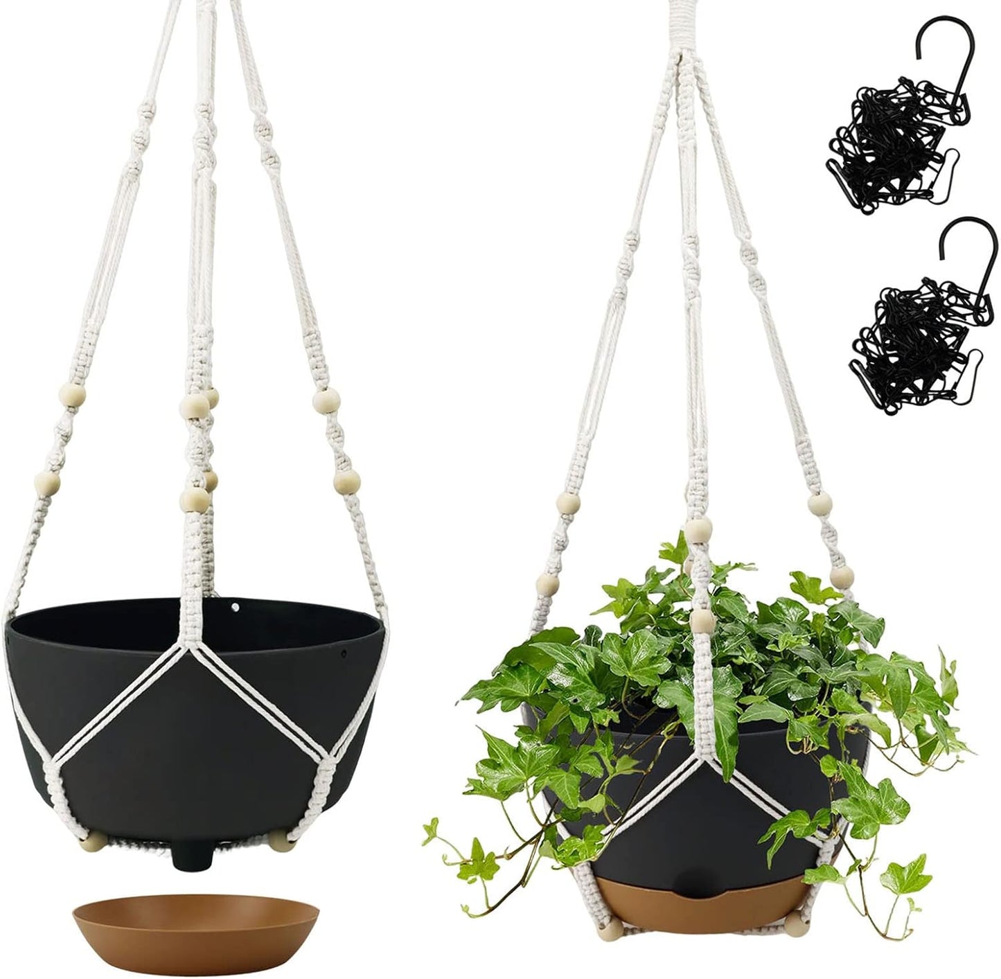 Hanging Planter Self Watering 10 Inch, 2 Pack Indoor Outdoor Hanging Baskets, Hanging Flower Pots with Drainage Hole & 2 Kinds of Plant Hangers for Garden Home Decor(Cream)…