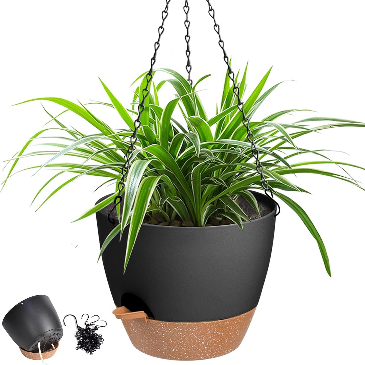 Hanging Planters for Indoor Outdoor Plants, 2 Pack Self Watering Hanging Pot with Drainage Holes & Removable Tray (White, 8'')