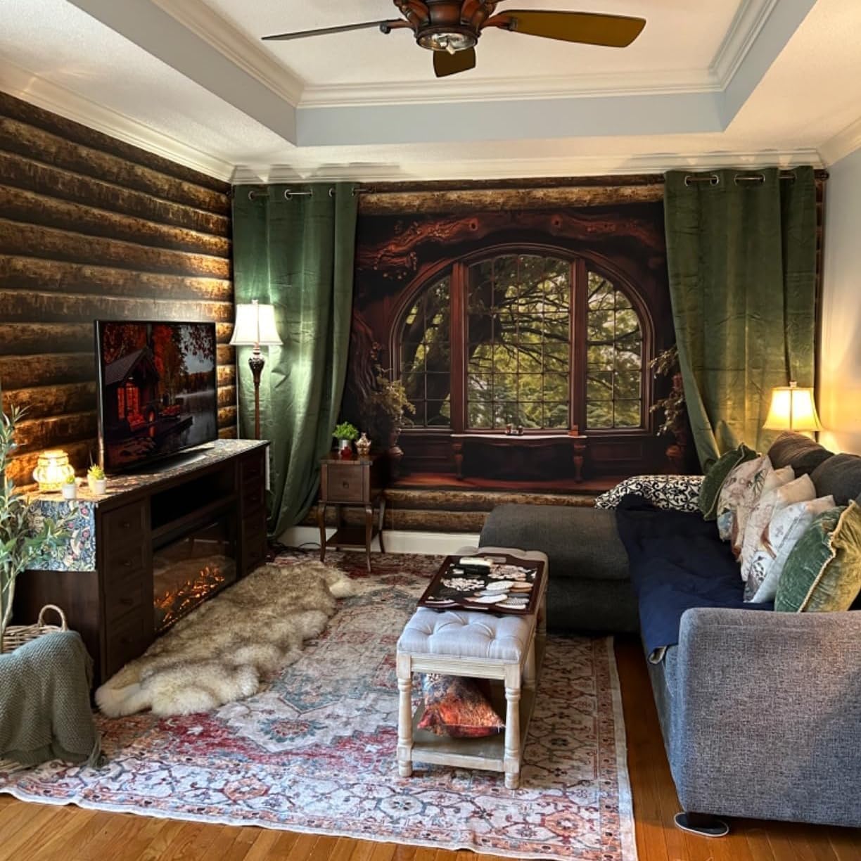 QGHOT Window Tapestry, Outdoor Forest Tapestry Wall Hanging