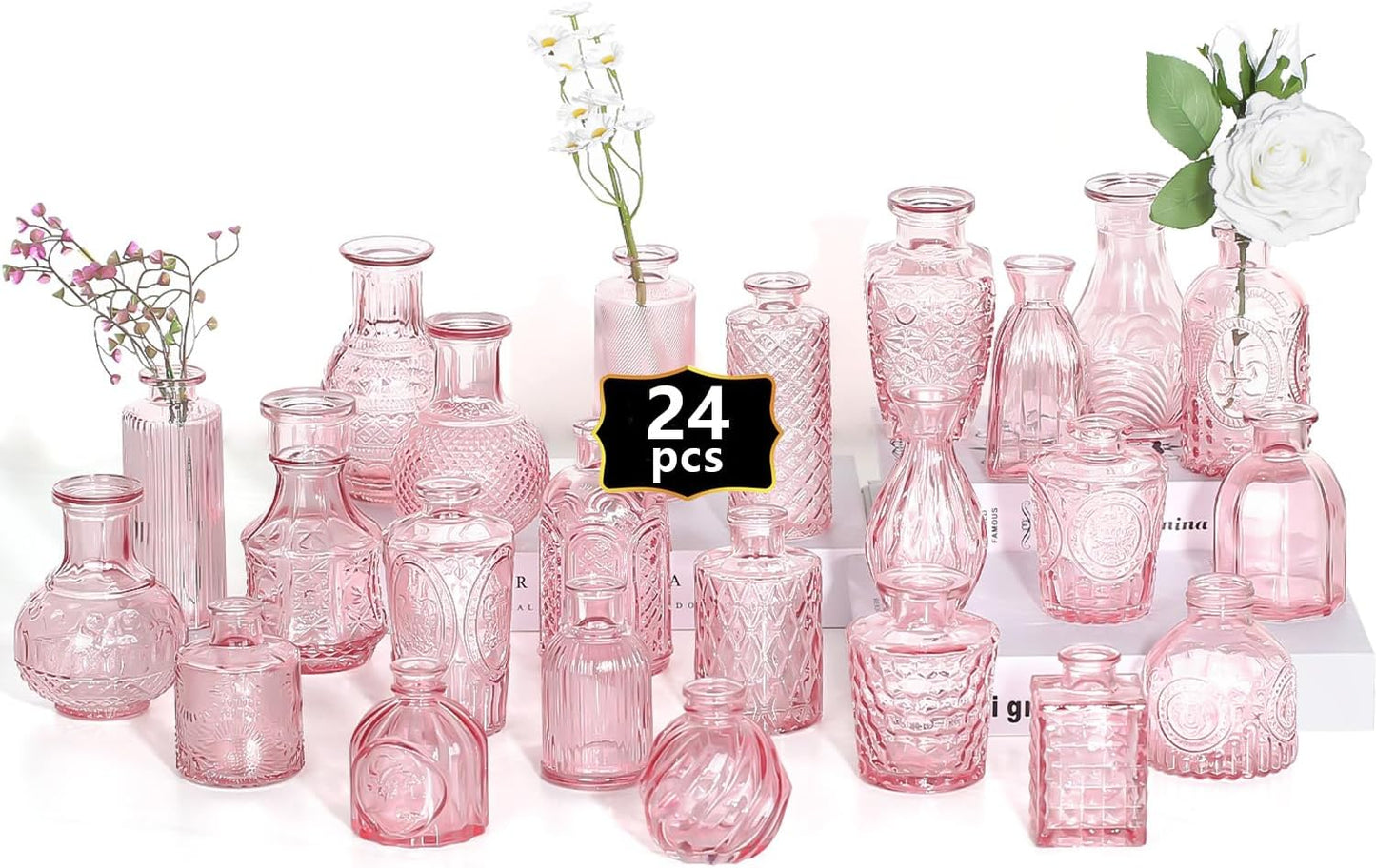 Glass Bud Vase Set of 32PCS Wedding Centerpieces for Tables,Mini Clear Bud Vases for Flowers,Small Flower Vases Suitable for Birthday Party,Anniversary,Wedding,Baby Shower (Clear, 32PCS)