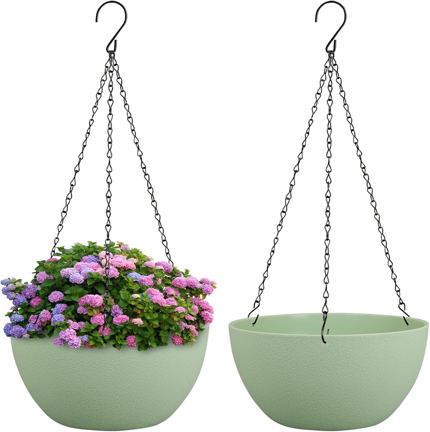 10 inch Hanging Planters for Indoor Outdoor Plants, 2 Pack Hanging Flower Pots with Drainage Holes and Chain for Garden Porch Plants, Round Plastic Hanging Baskets for House Plants, Black