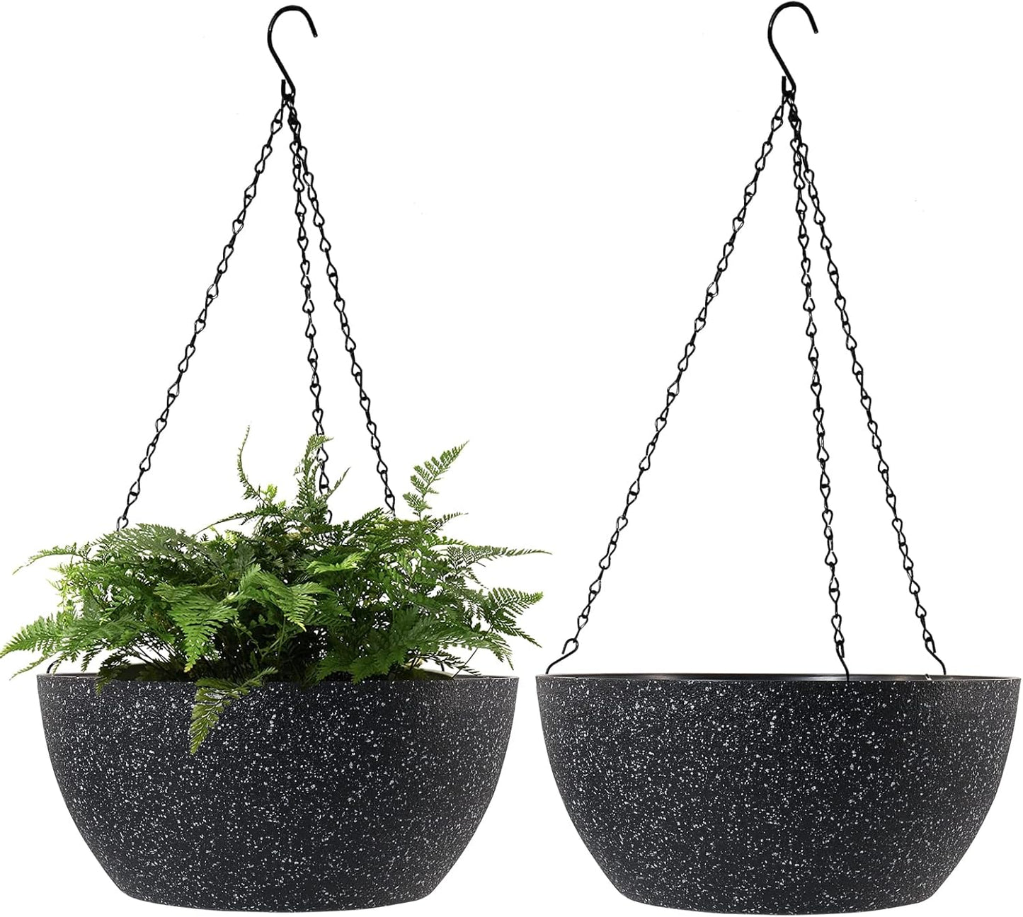 WOUSIWER 13 inch 2 Pack Large Hanging Planters for Indoor Outdoor Plants with Drainage Holes and Chain, Round Hanging Flower Pots for Garden Home Porch Decor, Myrtle Green
