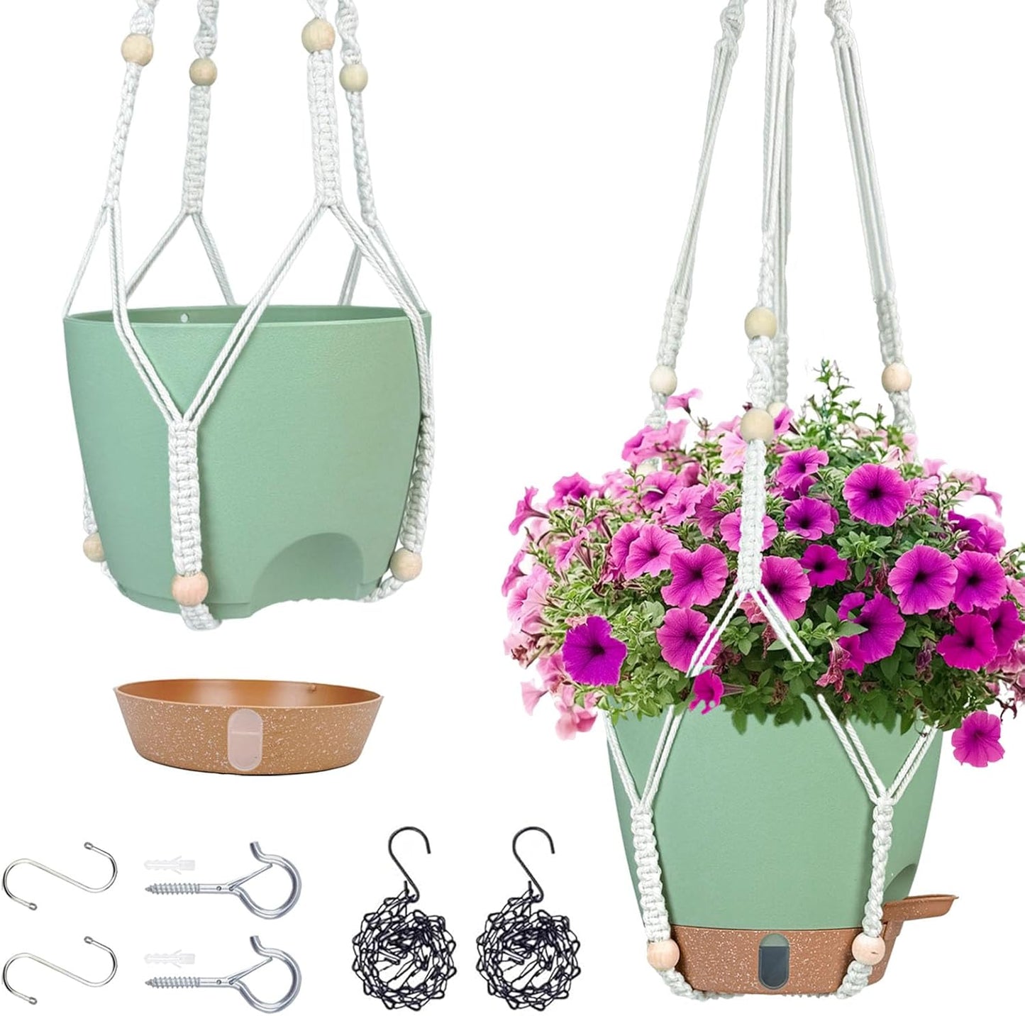 10 Inch Hanging Planters for Indoor Plants & Outdoor - 2 Pack Self-Watering Hanging Pots with Drainage Holes, Visual Reservoir, 2 Hangers - Self-Watering Hanging Baskets Flower Pots