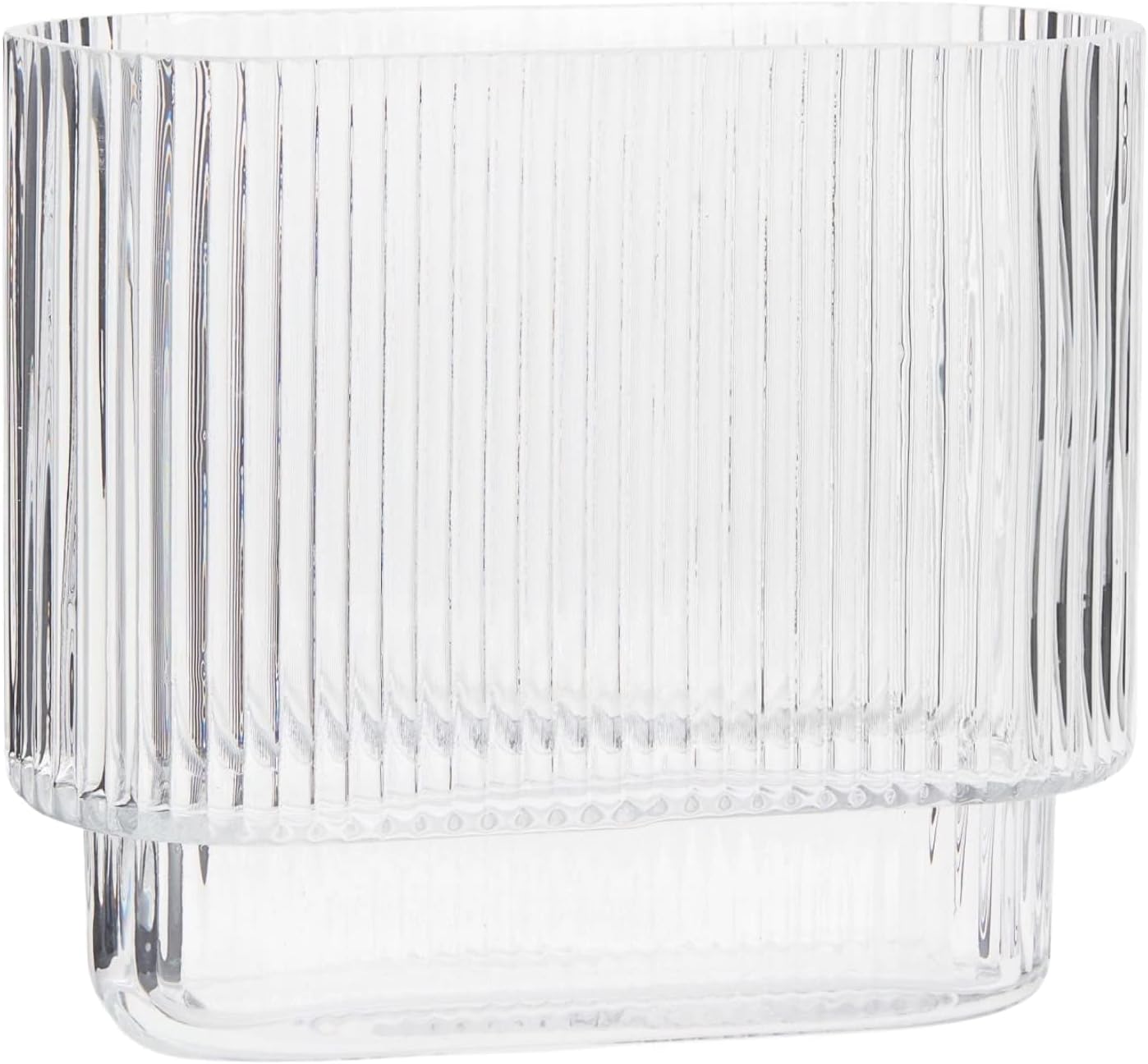 Ribbed Glass Vase, Flower Vase, Fluted Clear Vases for Flowers, Modern Vases for Living Room, Dining Table, Entryway, Shelf, Wedding, Office, Coffee Table, Birthday, 7.5 Inches
