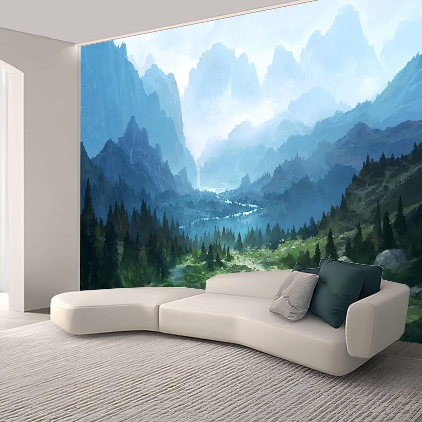 Apdidl Large Forest Tapestry for Bedroom Aesthetic 90'' X 71'' Foggy Mountain Tree Nature Wall Mural Tapestry Landscape Backdrop Green Woodland Scenery Wall Hanging for Living Room Ceiling Decor