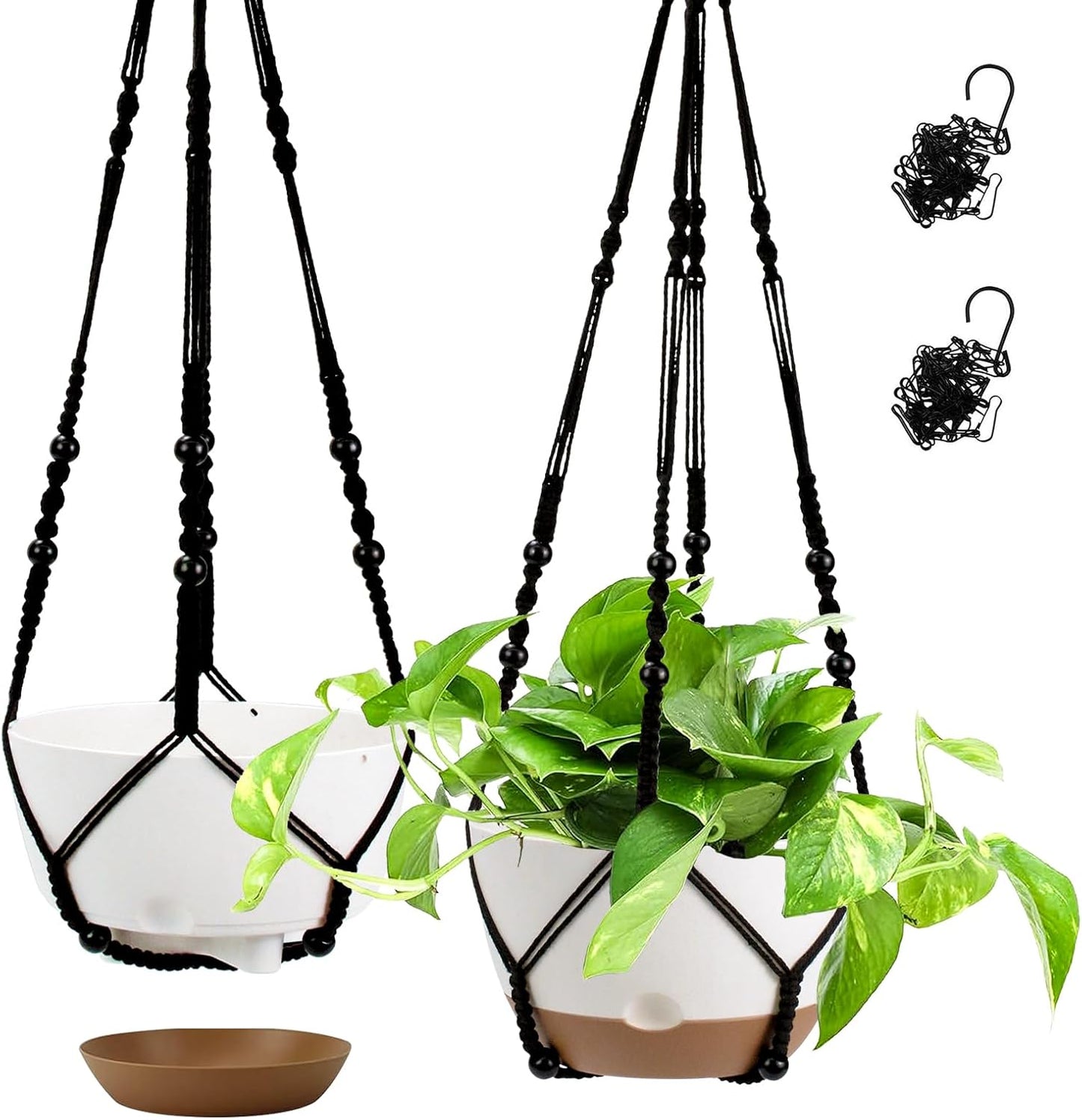 Hanging Planter Self Watering 10 Inch, 2 Pack Indoor Outdoor Hanging Baskets, Hanging Flower Pots with Drainage Hole & 2 Kinds of Plant Hangers for Garden Home Decor(Cream)…
