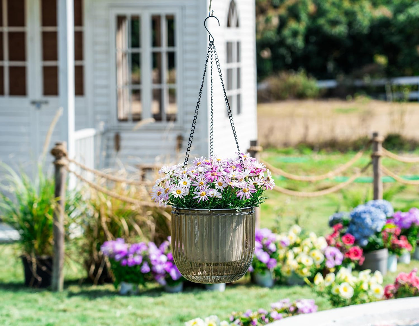 Melphoe 1 Pack Self Watering Hanging Planters Indoor Flower Pots, 8.3 Inch Outdoor Hanging Plant Pot Basket, Plant Hanger with 3Hooks Drainage Holes for Garden Home