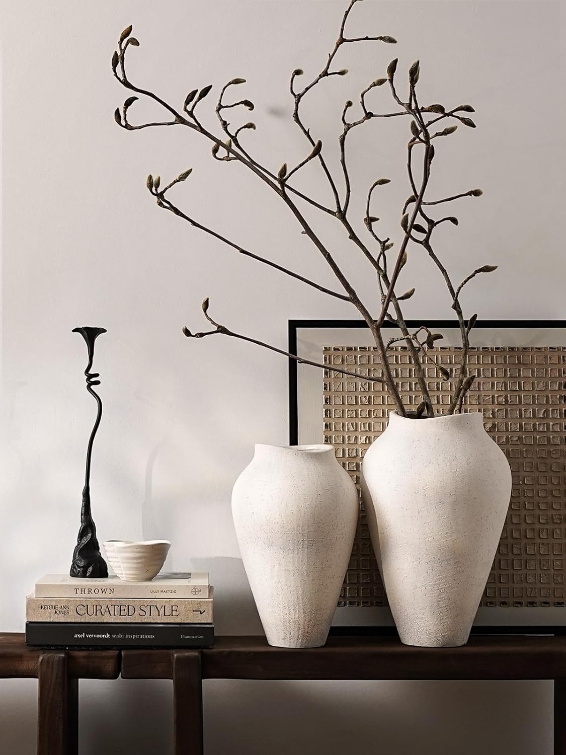 White Ceramic Vase - Large 13.6 Inch Tall Floor Vase for Centerpieces, Farmhouse Rustic Minimalist Home Decor for Living Room, Enterway, Wedding (Sandstone White)