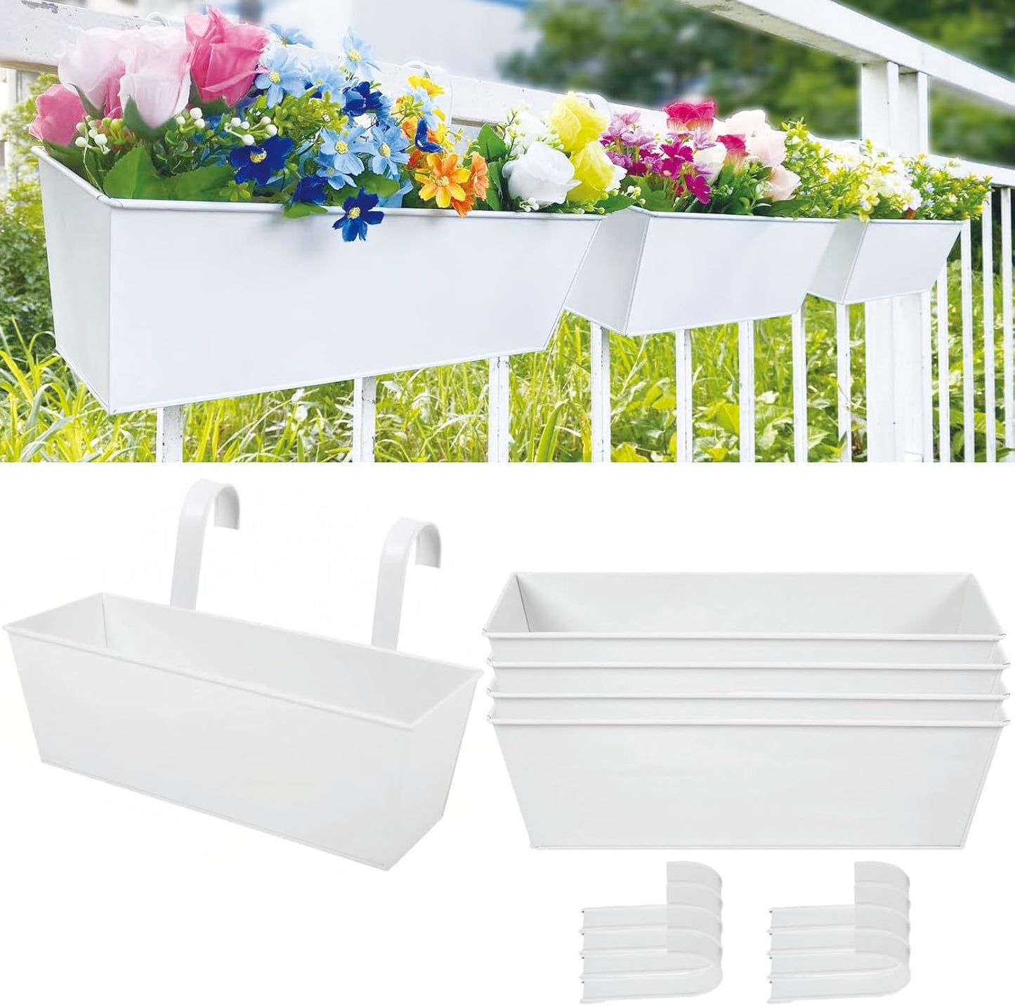 3 Pcs Large Hanging Flower Pots for Railing Or Fence 16 Inch Railing Planter Box for Any Balcony, Porch or Deck Countryside Style Window Planter Boxes Are Perfect to Herbs & Flowers for Garden (Black)