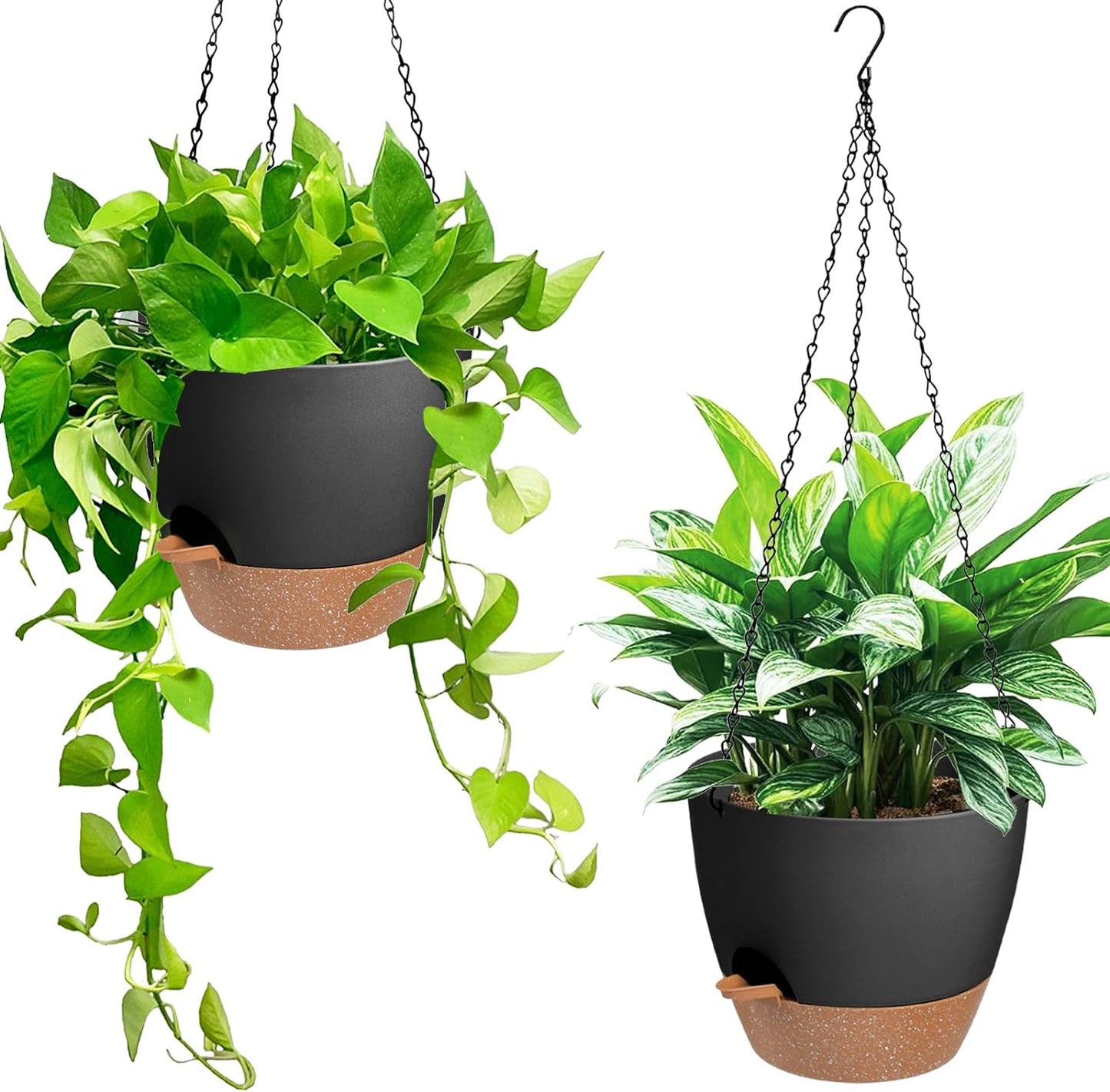 Hanging Planters for Indoor Outdoor Plants, 2 Pack Self Watering Hanging Pot with Drainage Holes & Removable Tray (White, 8'')