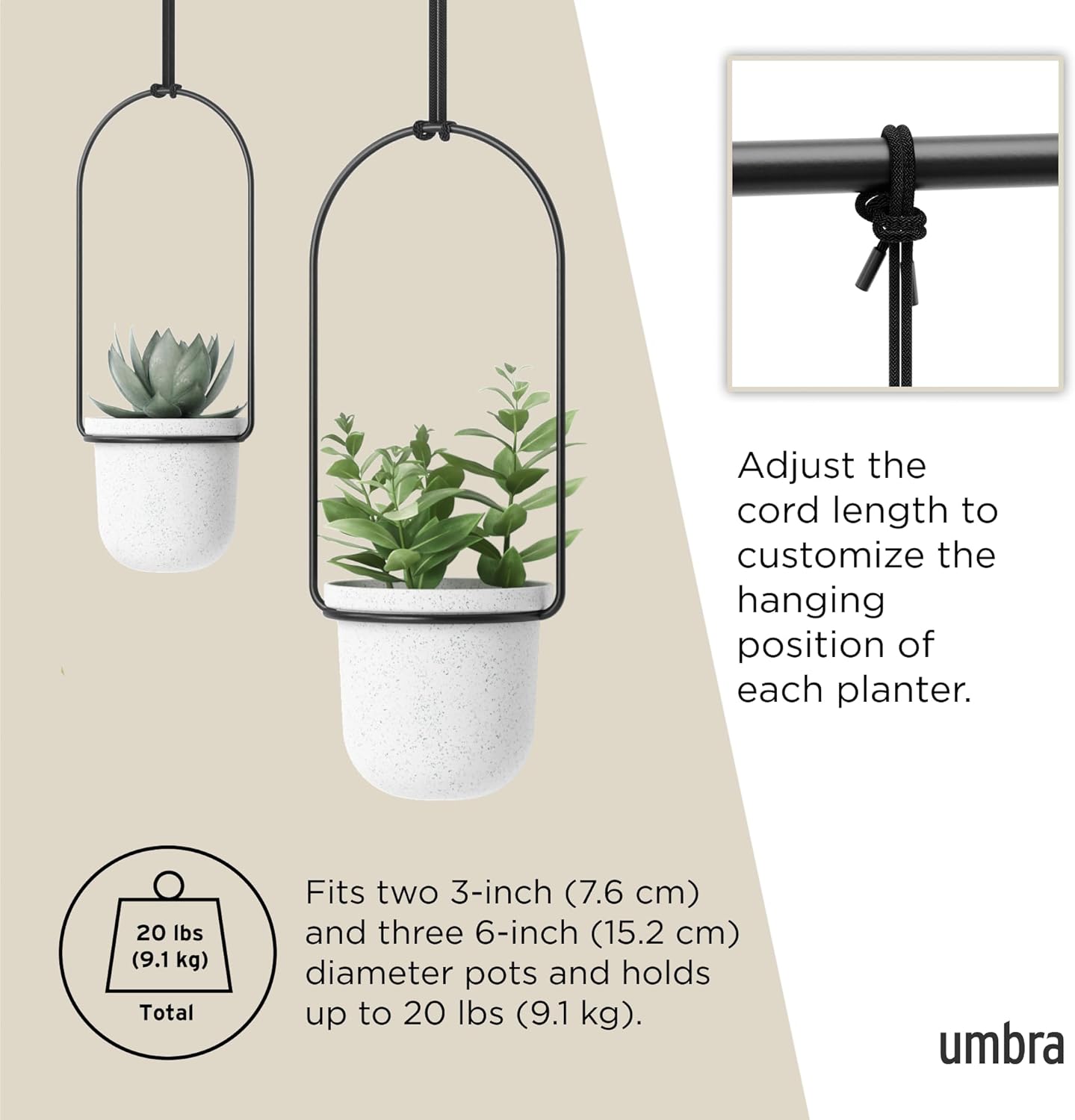 Umbra Triflora Hanging Planter, Set of 5, White