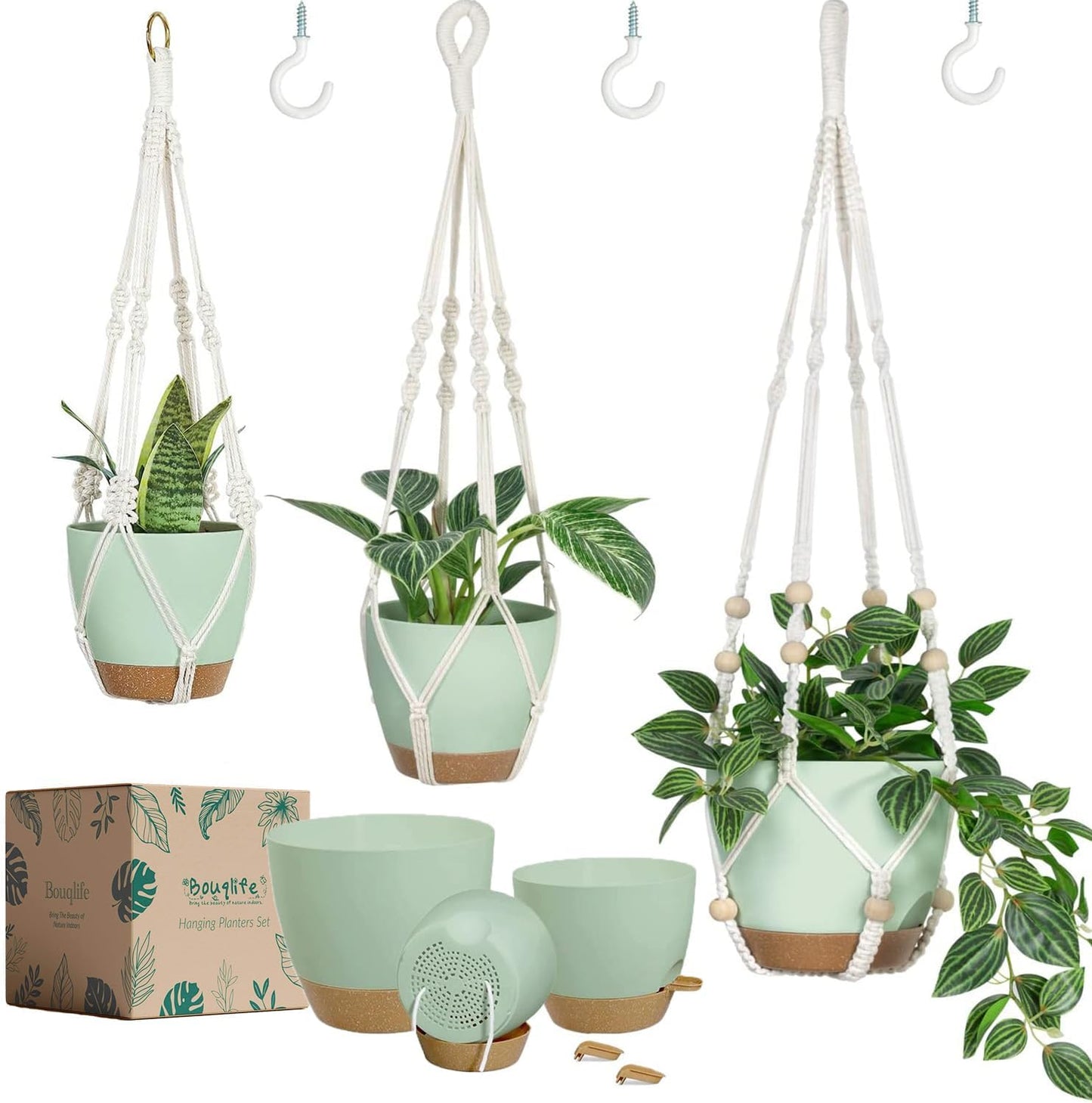 Hanging Planters with Macrame Plant Hangers for Indoor Outdoor Plants 3 Set Self Watering Pots Hanging Baskets Flower Pot Holders 3 Different Size
