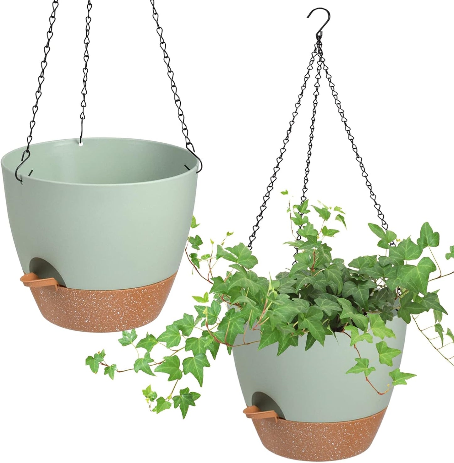 Hanging Planters for Indoor Outdoor Plants, 2 Pack Self Watering Hanging Pot with Drainage Holes & Removable Tray (White, 8'')