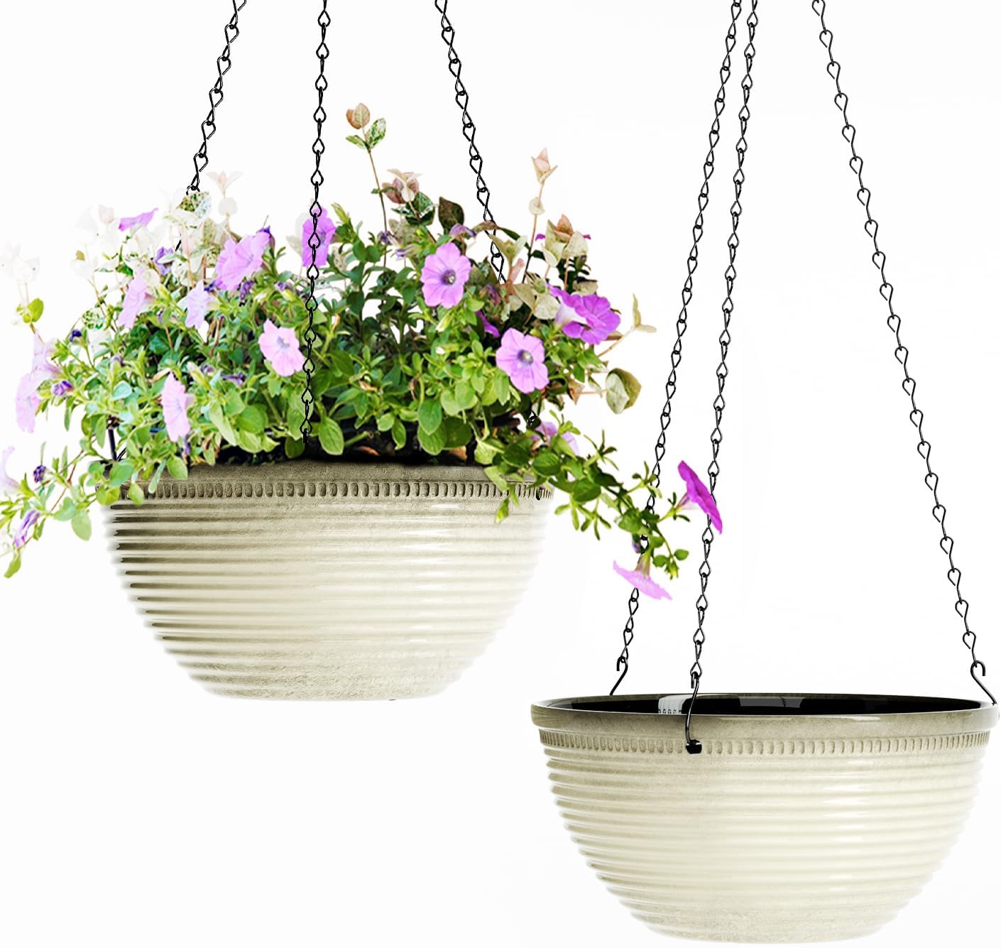 2 Pack Hanging Planters for Indoor Outdoor Plants, 10 Inch Hanging Planter with Drainage Hole & Plug Glazed Hanging Baskets Flower Pots for Garden Home (Blue)