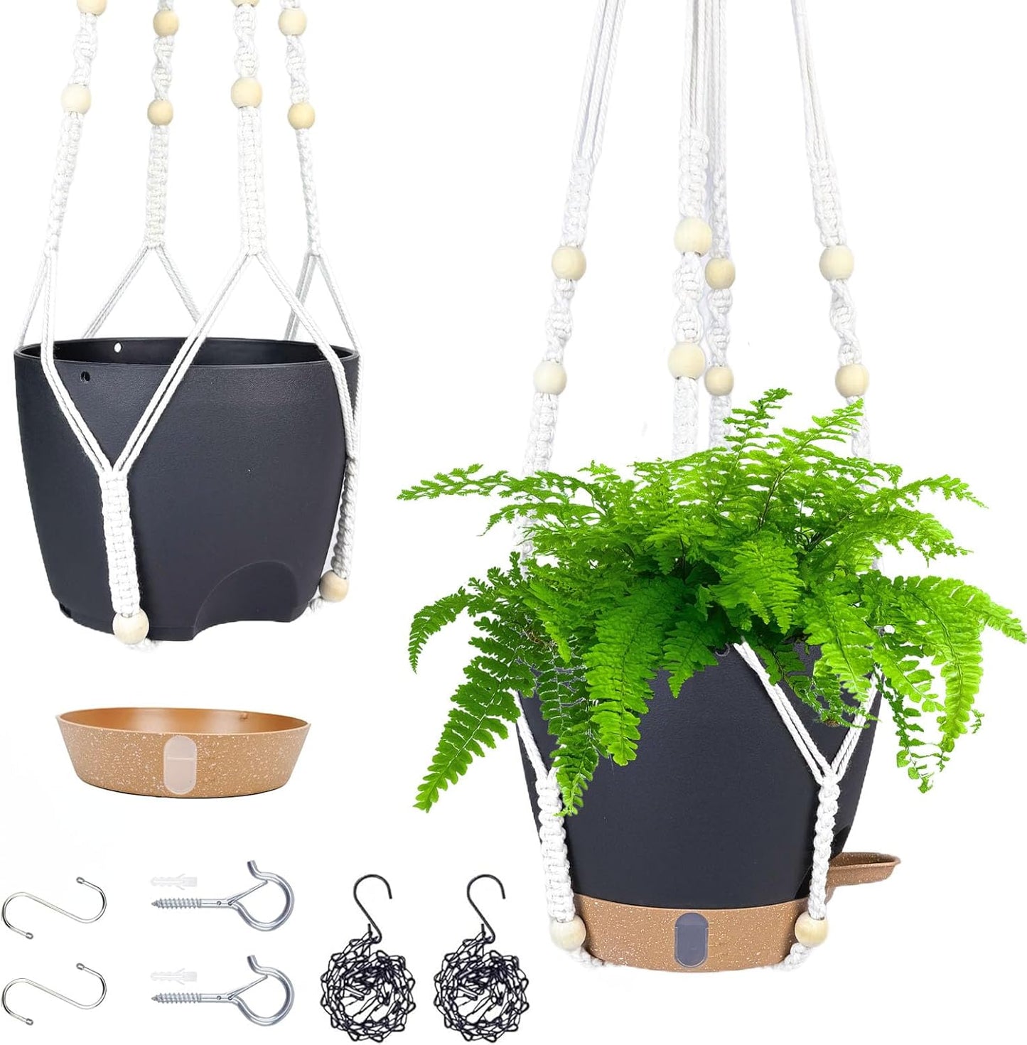 10 Inch Hanging Planters for Indoor Plants & Outdoor - 2 Pack Self-Watering Hanging Pots with Drainage Holes, Visual Reservoir, 2 Hangers - Self-Watering Hanging Baskets Flower Pots