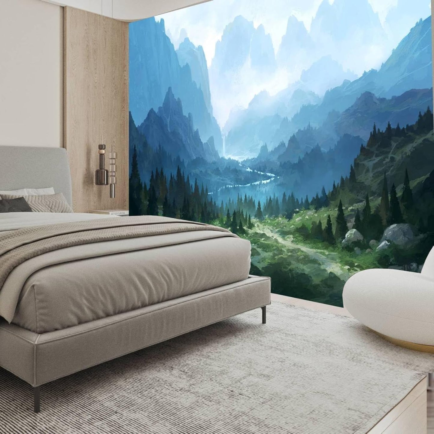 Apdidl Large Forest Tapestry for Bedroom Aesthetic 90'' X 71'' Foggy Mountain Tree Nature Wall Mural Tapestry Landscape Backdrop Green Woodland Scenery Wall Hanging for Living Room Ceiling Decor