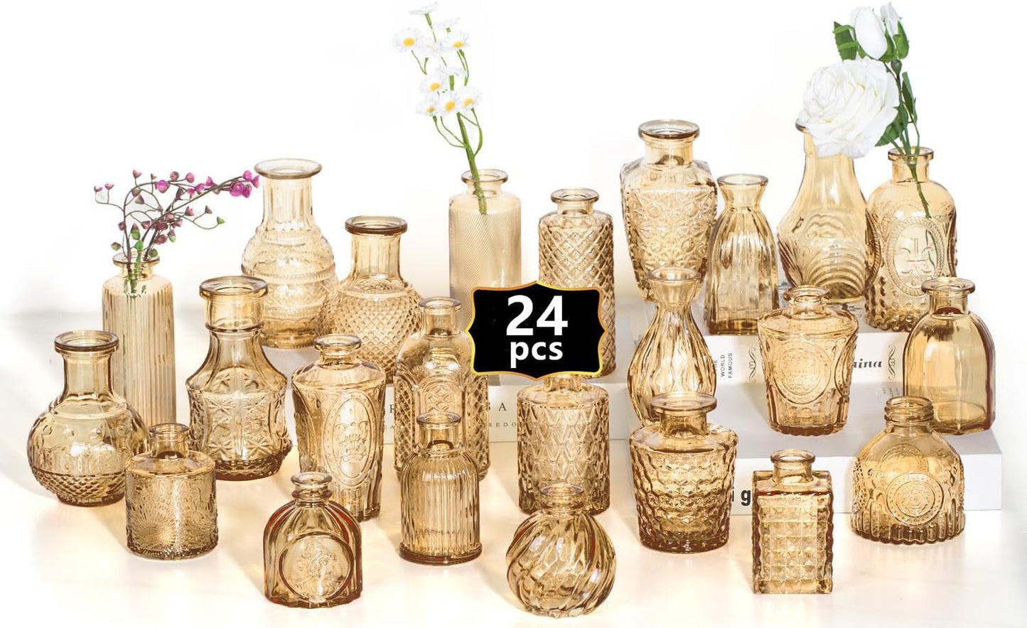 Glass Bud Vase Set of 32PCS Wedding Centerpieces for Tables,Mini Clear Bud Vases for Flowers,Small Flower Vases Suitable for Birthday Party,Anniversary,Wedding,Baby Shower (Clear, 32PCS)