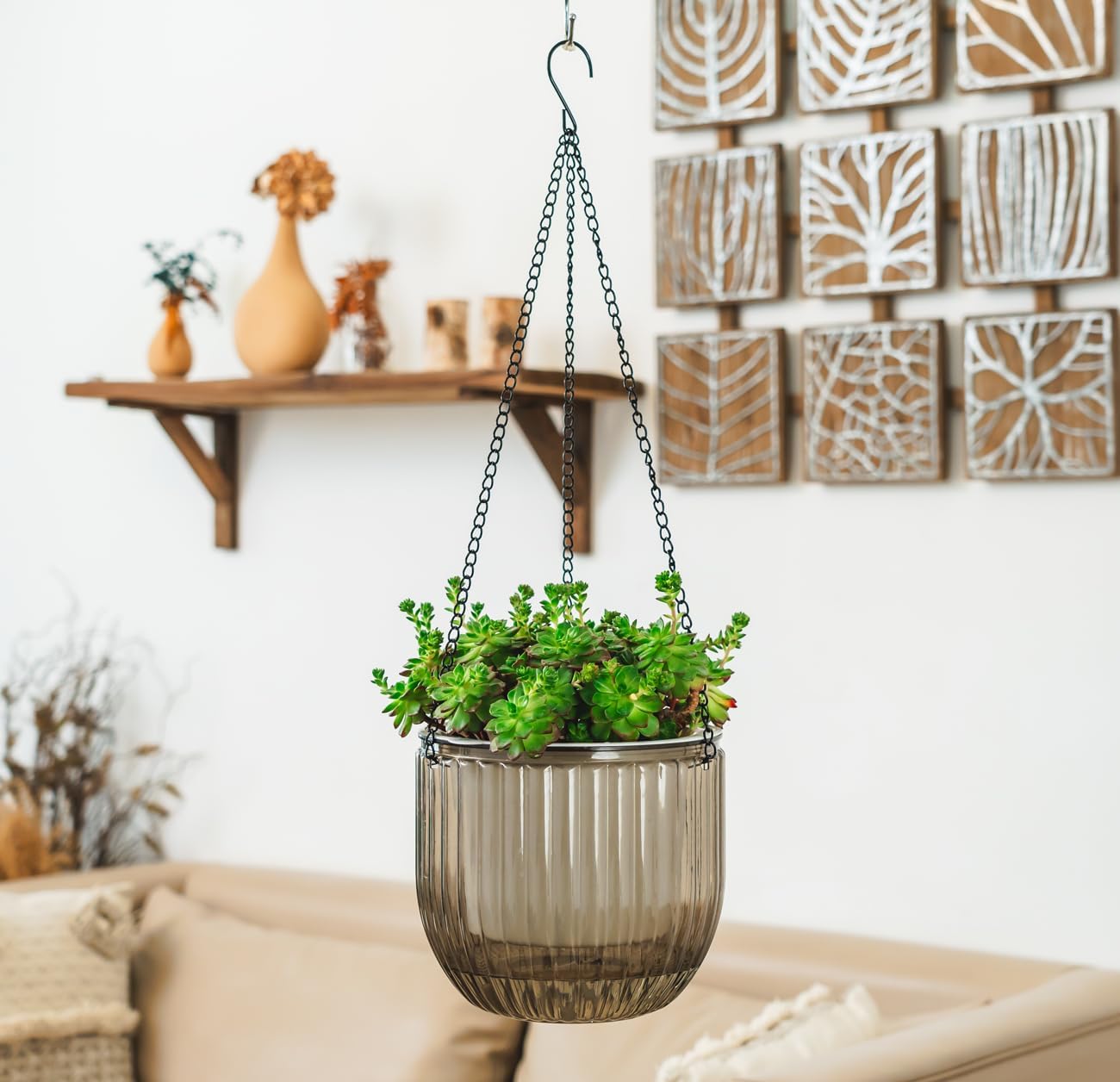 Melphoe 1 Pack Self Watering Hanging Planters Indoor Flower Pots, 8.3 Inch Outdoor Hanging Plant Pot Basket, Plant Hanger with 3Hooks Drainage Holes for Garden Home