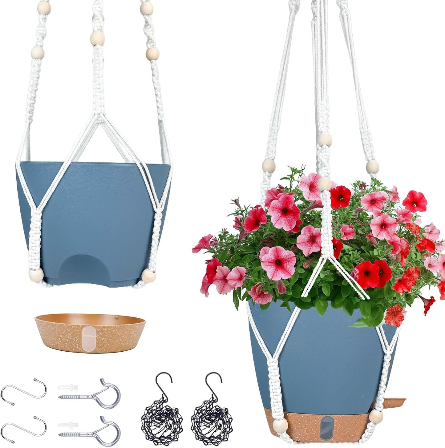 10 Inch Hanging Planters for Indoor Plants & Outdoor - 2 Pack Self-Watering Hanging Pots with Drainage Holes, Visual Reservoir, 2 Hangers - Self-Watering Hanging Baskets Flower Pots