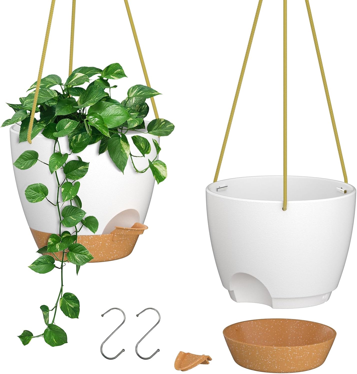 ZMTECH 8 Inch Hanging Planters for Indoor Outdoor Plants, 2 Pack Self Watering Hanging Plant Pots with Drainage Holes and Removable Saucer, Plastic Flower Hanging Pots with Watering Lip (Black)