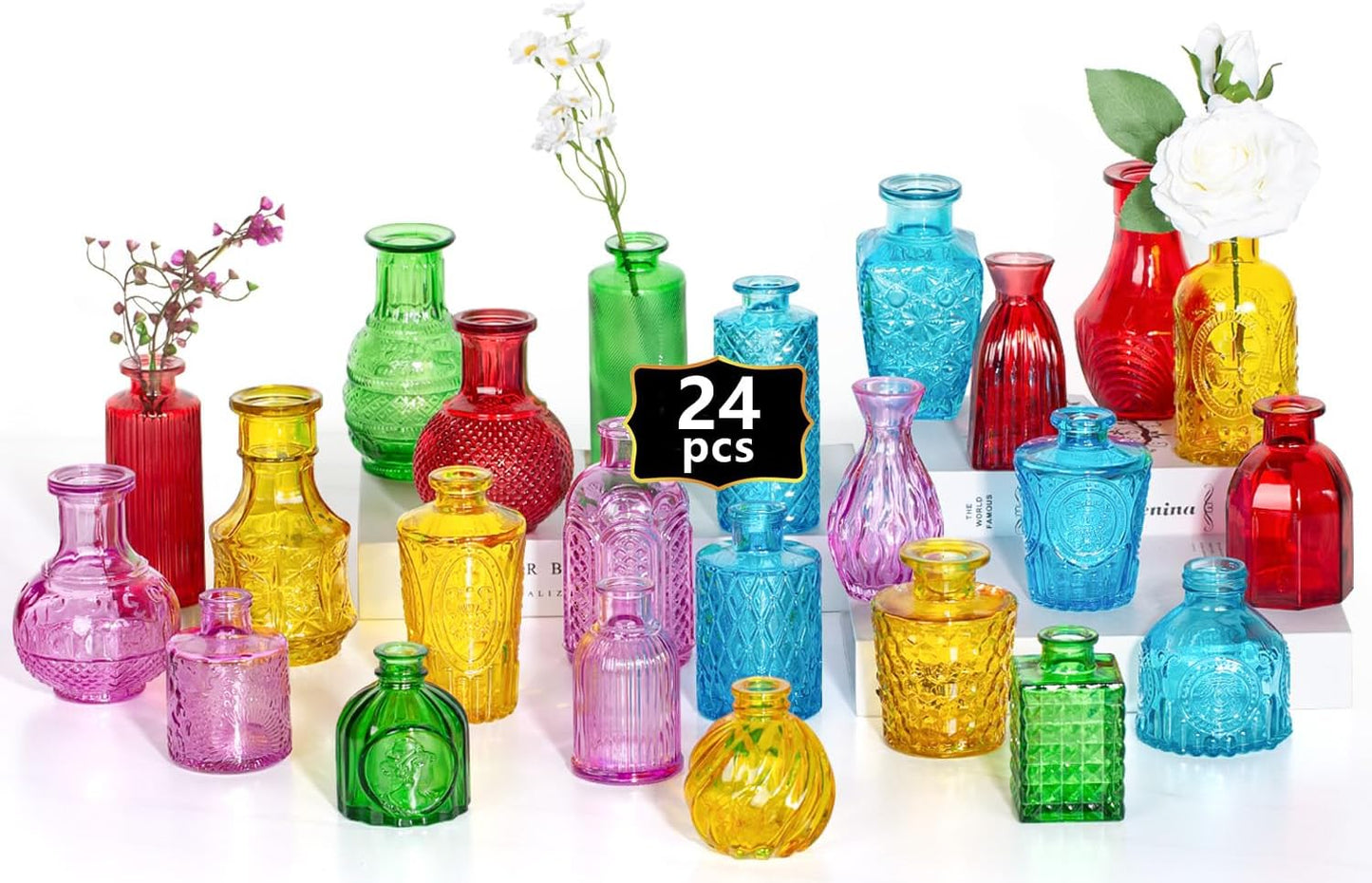 Glass Bud Vase Set of 32PCS Wedding Centerpieces for Tables,Mini Clear Bud Vases for Flowers,Small Flower Vases Suitable for Birthday Party,Anniversary,Wedding,Baby Shower (Clear, 32PCS)