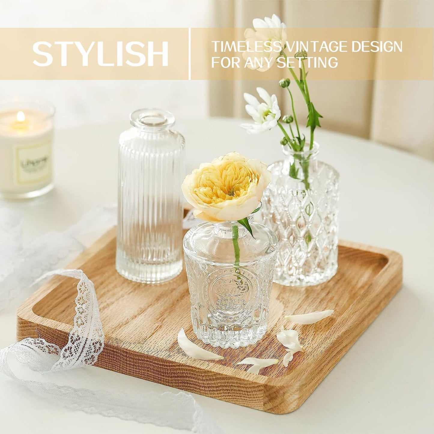 Glass Bud Vase Set of 32PCS Wedding Centerpieces for Tables,Mini Clear Bud Vases for Flowers,Small Flower Vases Suitable for Birthday Party,Anniversary,Wedding,Baby Shower (Clear, 32PCS)
