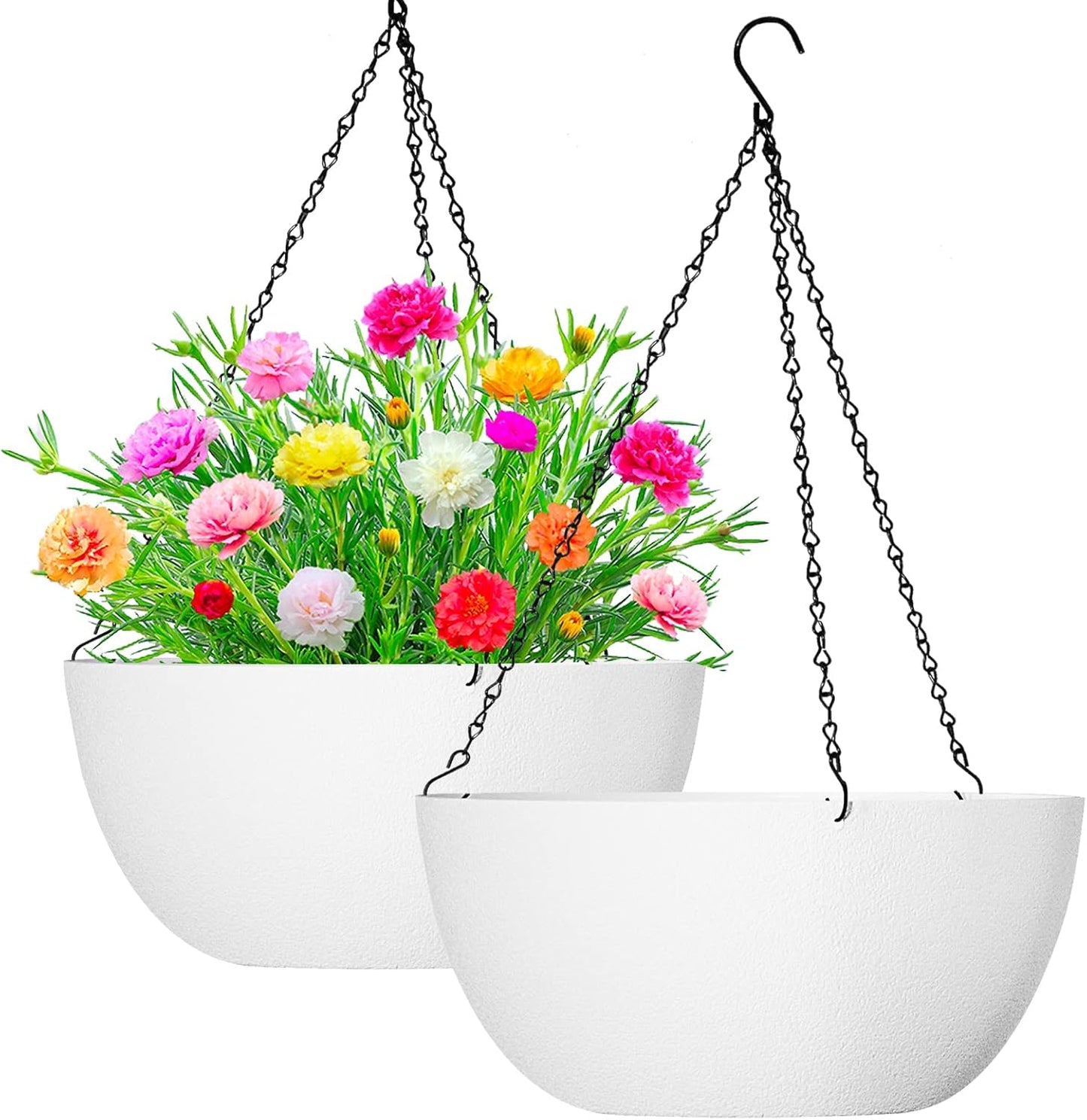 WOUSIWER 13 inch 2 Pack Large Hanging Planters for Indoor Outdoor Plants with Drainage Holes and Chain, Round Hanging Flower Pots for Garden Home Porch Decor, Myrtle Green