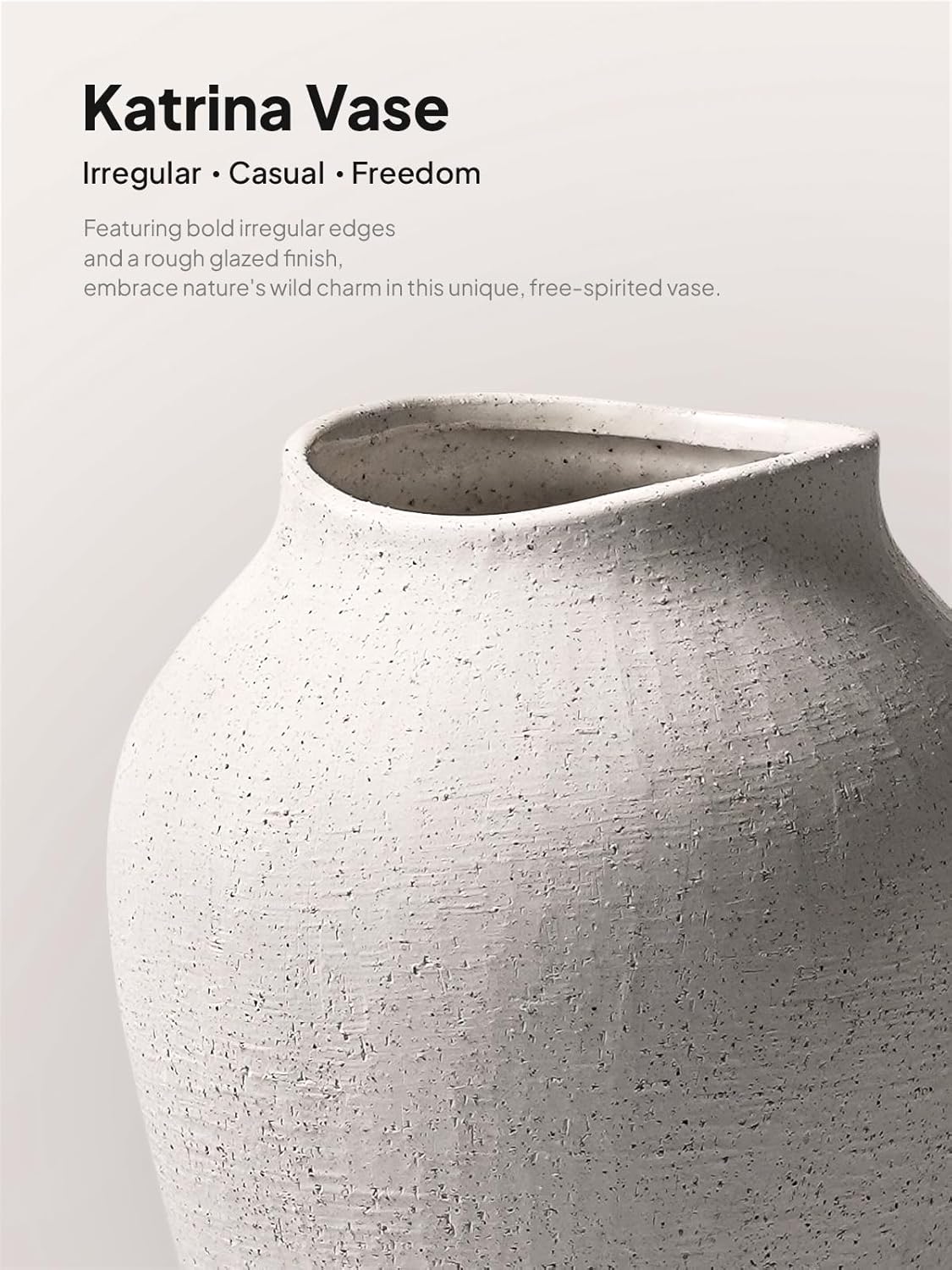 White Ceramic Vase - Large 13.6 Inch Tall Floor Vase for Centerpieces, Farmhouse Rustic Minimalist Home Decor for Living Room, Enterway, Wedding (Sandstone White)