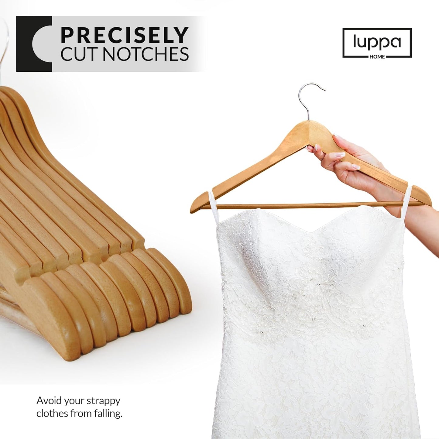 Wooden Hangers 30 Pack - Natural Top Notch Durable & Slim Coat Hanger - Suit Hangers with 360-Degree Rotatable Hook - Wood Hangers with Shoulder Grooves