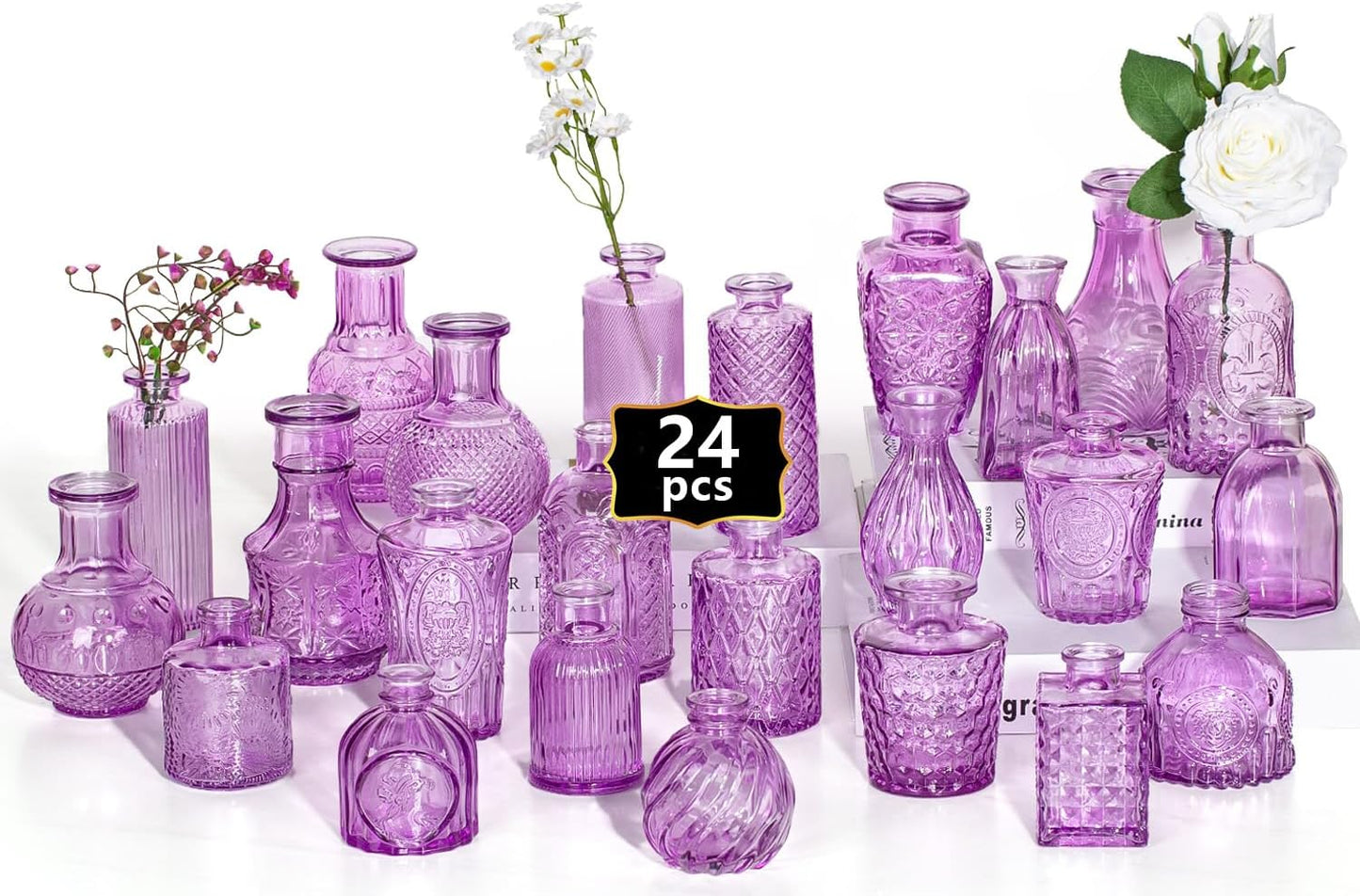 Glass Bud Vase Set of 32PCS Wedding Centerpieces for Tables,Mini Clear Bud Vases for Flowers,Small Flower Vases Suitable for Birthday Party,Anniversary,Wedding,Baby Shower (Clear, 32PCS)