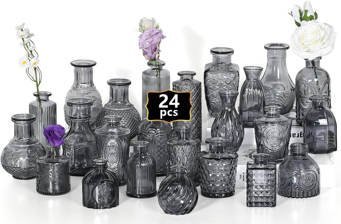Glass Bud Vase Set of 32PCS Wedding Centerpieces for Tables,Mini Clear Bud Vases for Flowers,Small Flower Vases Suitable for Birthday Party,Anniversary,Wedding,Baby Shower (Clear, 32PCS)
