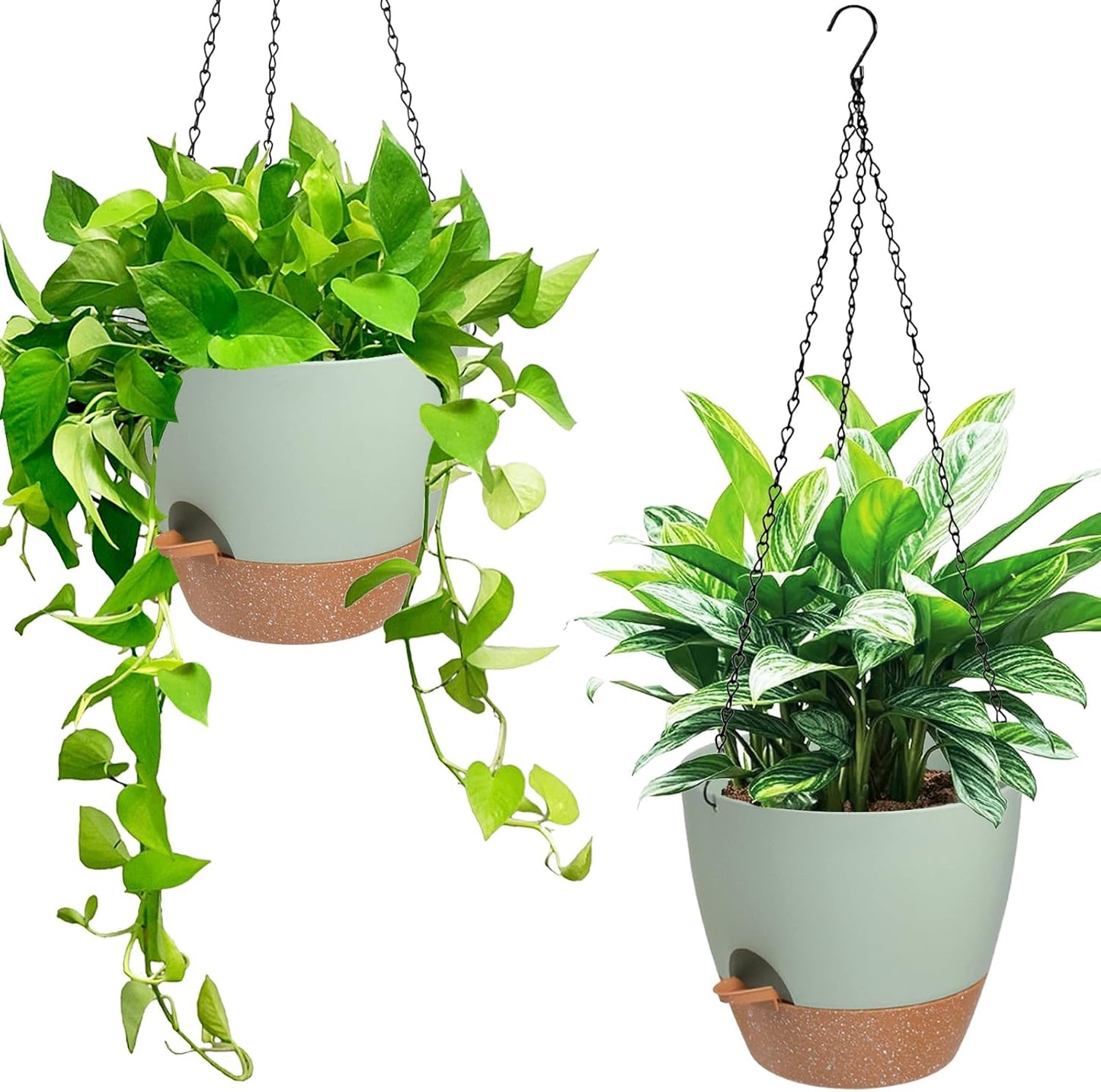 Hanging Planters for Indoor Outdoor Plants, 2 Pack Self Watering Hanging Pot with Drainage Holes & Removable Tray (White, 8'')