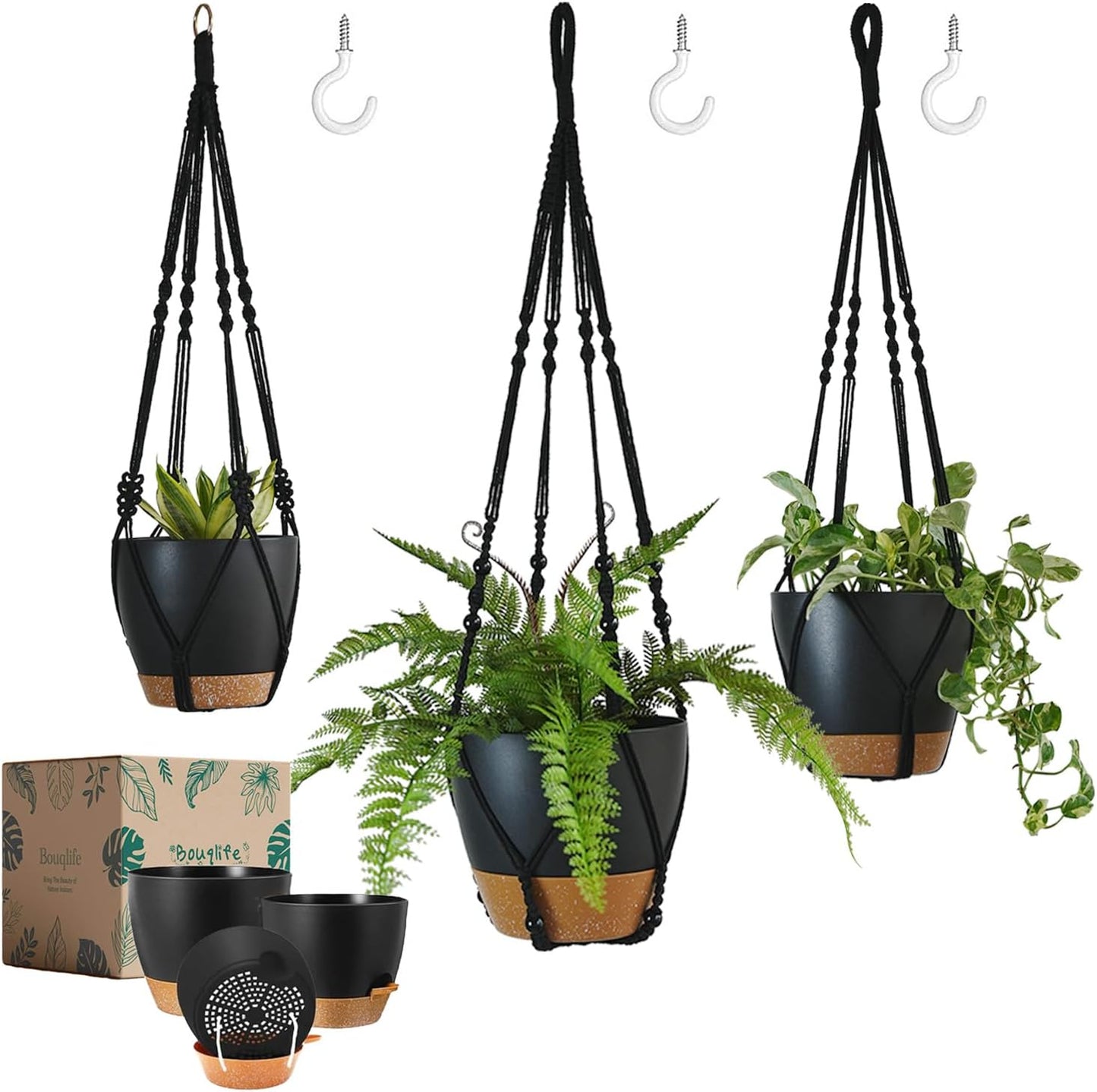 Hanging Planters with Macrame Plant Hangers for Indoor Outdoor Plants 3 Set Self Watering Pots Hanging Baskets Flower Pot Holders 3 Different Size