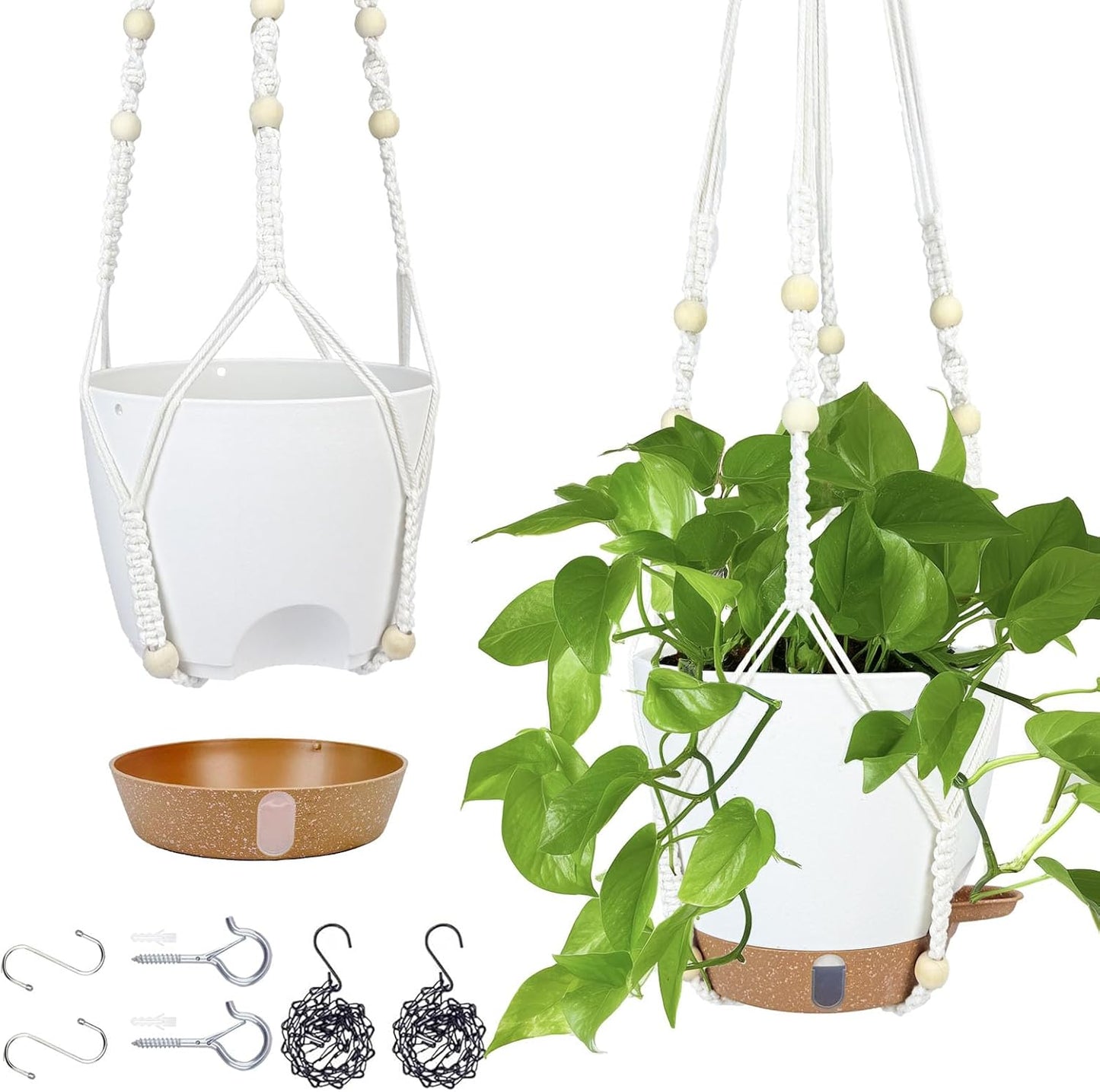 10 Inch Hanging Planters for Indoor Plants & Outdoor - 2 Pack Self-Watering Hanging Pots with Drainage Holes, Visual Reservoir, 2 Hangers - Self-Watering Hanging Baskets Flower Pots