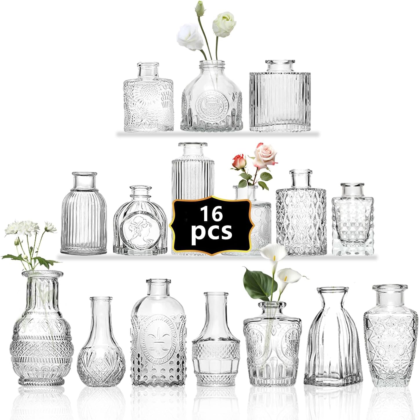Glass Bud Vase Set of 32PCS Wedding Centerpieces for Tables,Mini Clear Bud Vases for Flowers,Small Flower Vases Suitable for Birthday Party,Anniversary,Wedding,Baby Shower (Clear, 32PCS)