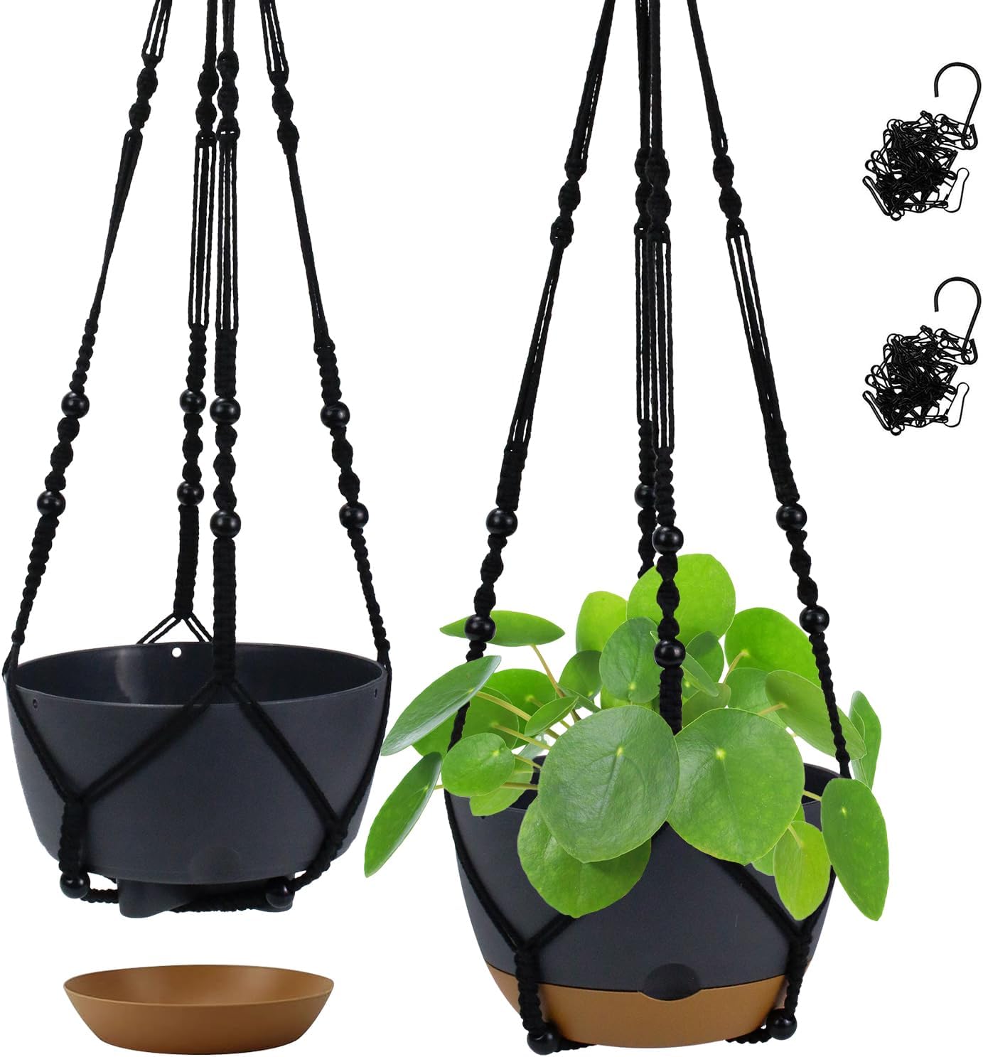 Hanging Planter Self Watering 10 Inch, 2 Pack Indoor Outdoor Hanging Baskets, Hanging Flower Pots with Drainage Hole & 2 Kinds of Plant Hangers for Garden Home Decor(Cream)…