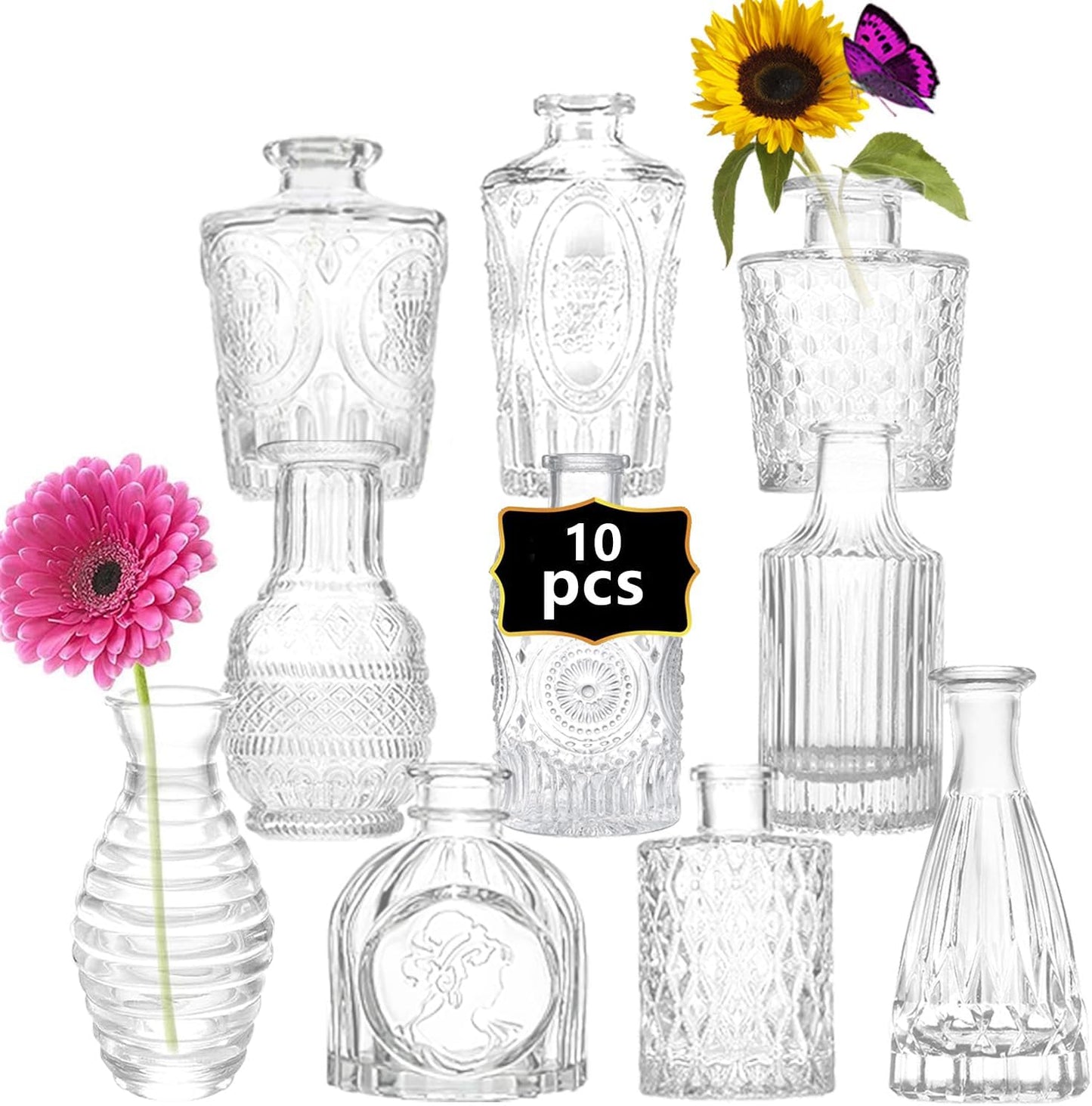 Glass Bud Vase Set of 32PCS Wedding Centerpieces for Tables,Mini Clear Bud Vases for Flowers,Small Flower Vases Suitable for Birthday Party,Anniversary,Wedding,Baby Shower (Clear, 32PCS)