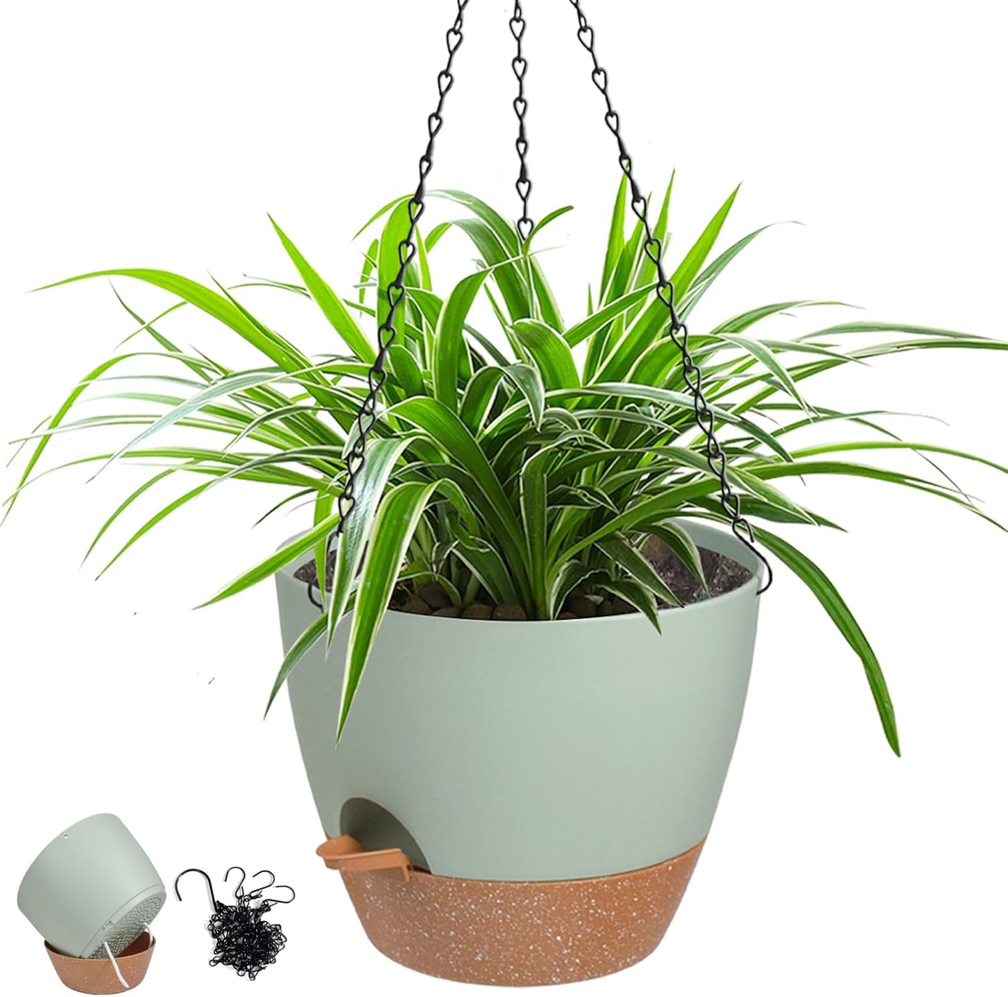 Hanging Planters for Indoor Outdoor Plants, 2 Pack Self Watering Hanging Pot with Drainage Holes & Removable Tray (White, 8'')