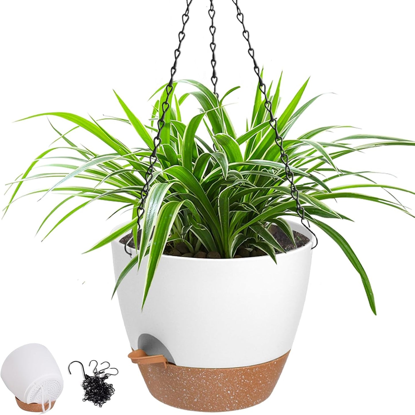 Hanging Planters for Indoor Outdoor Plants, 2 Pack Self Watering Hanging Pot with Drainage Holes & Removable Tray (White, 8'')