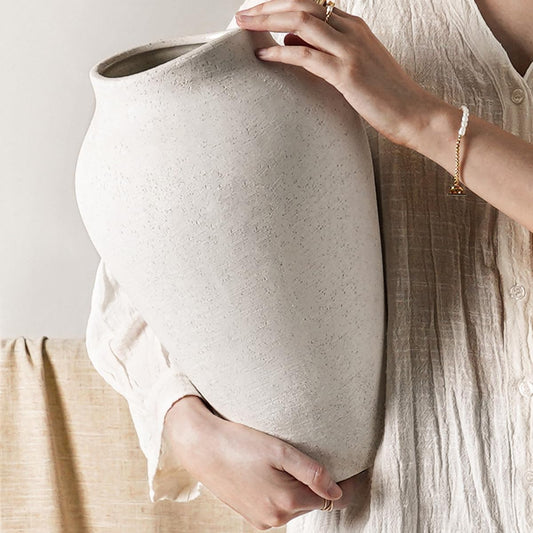 White Ceramic Vase - Large 13.6 Inch Tall Floor Vase for Centerpieces, Farmhouse Rustic Minimalist Home Decor for Living Room, Enterway, Wedding (Sandstone White)