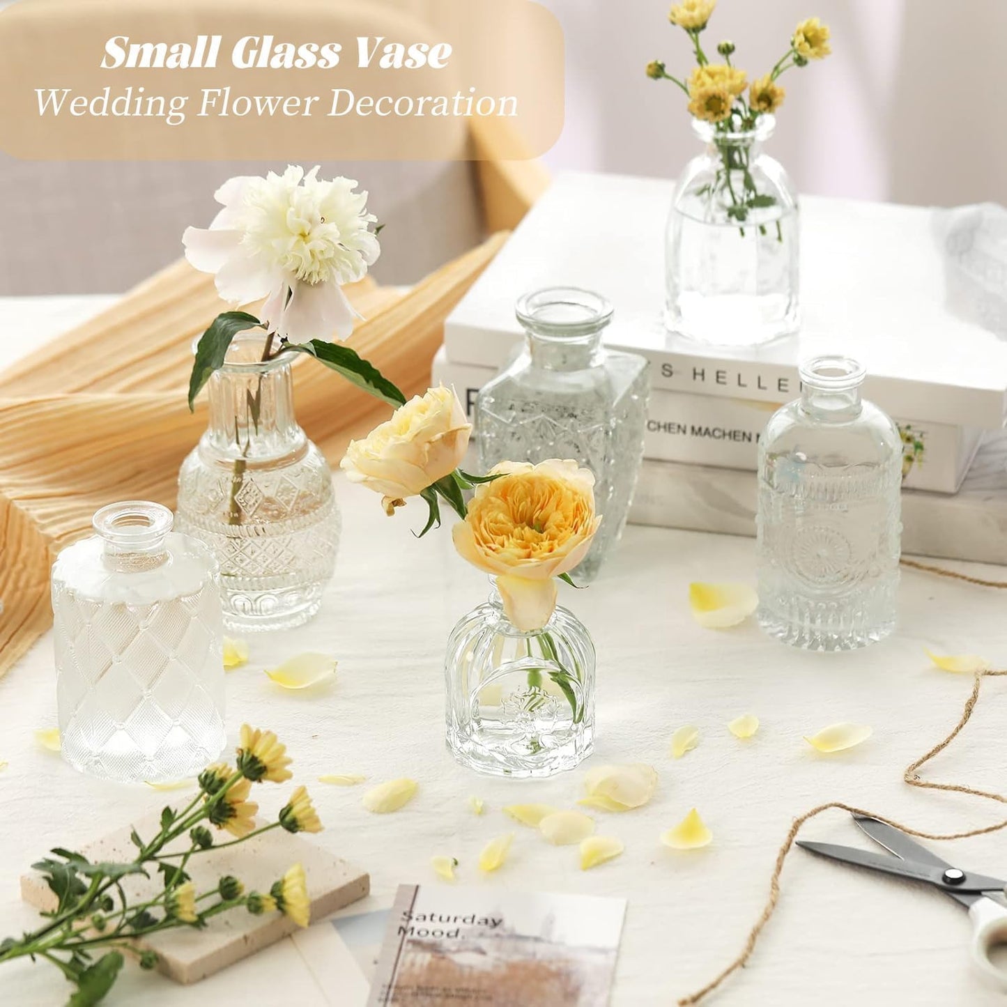 Glass Bud Vase Set of 32PCS Wedding Centerpieces for Tables,Mini Clear Bud Vases for Flowers,Small Flower Vases Suitable for Birthday Party,Anniversary,Wedding,Baby Shower (Clear, 32PCS)